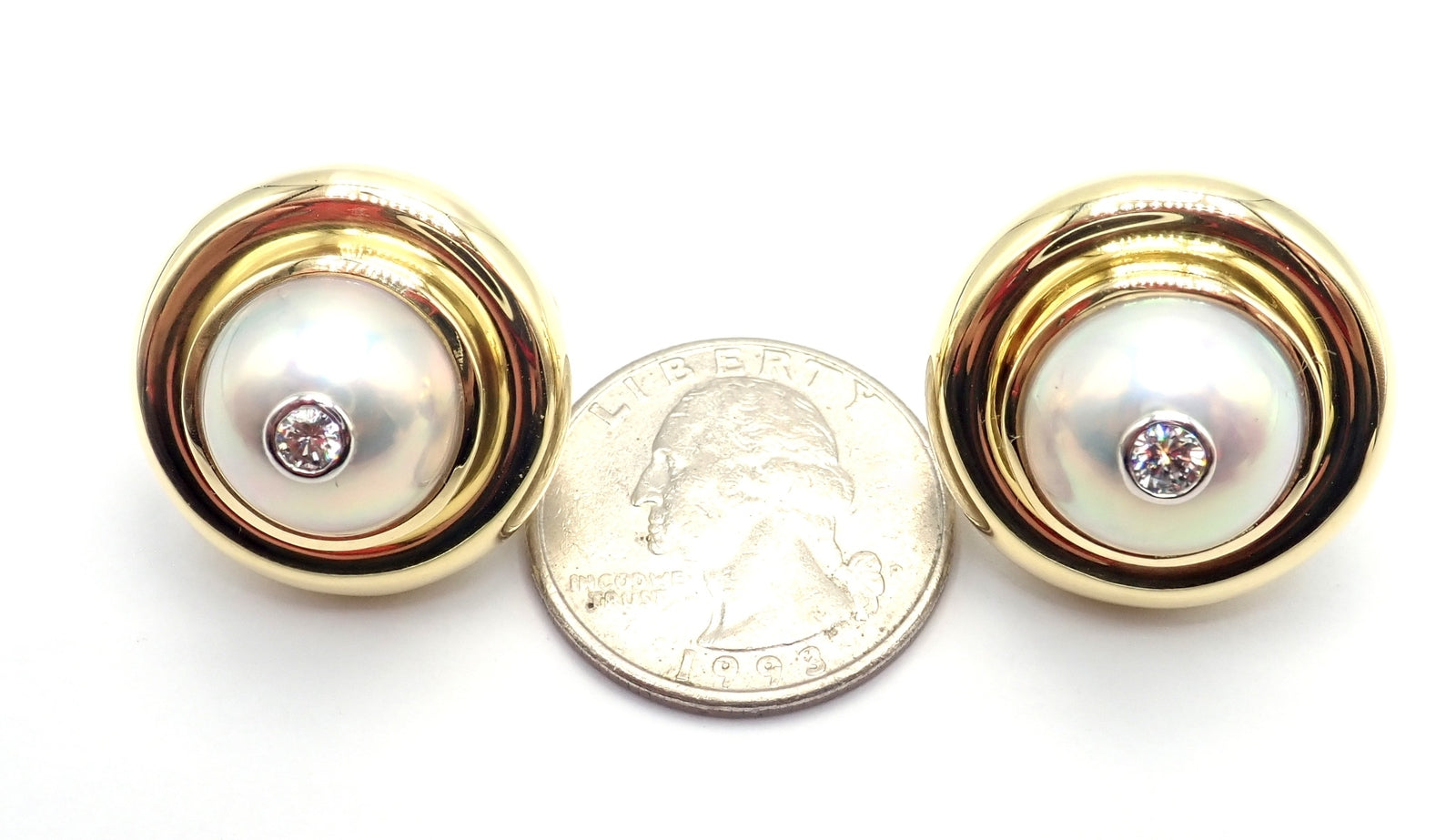 Authentic Tiffany & Co Picasso 18k Yellow Gold Diamond Mabe Pearl Earrings Paper | Fortrove