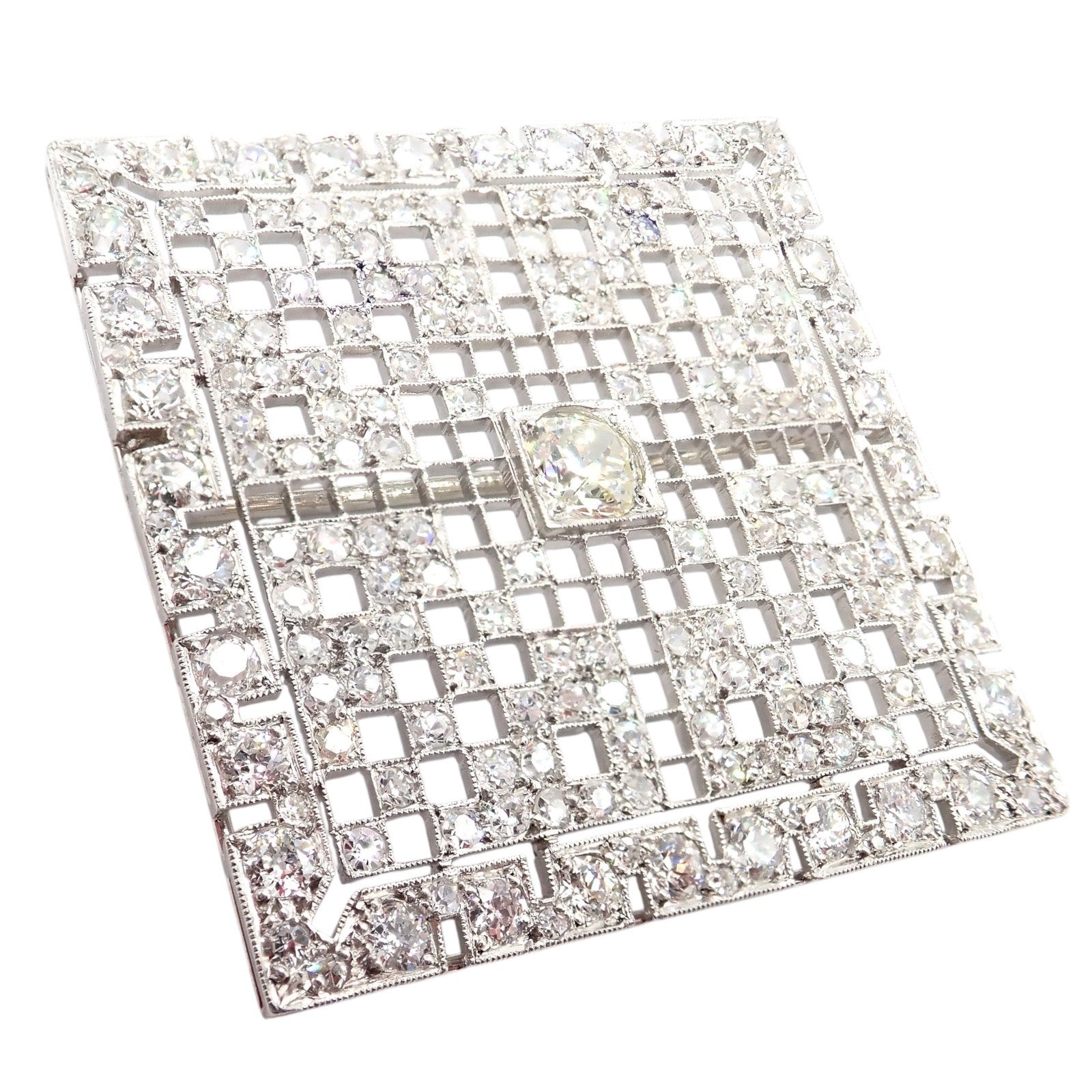 Vintage Estate Art Deco Platinum 5ctw Diamond Square Pin Brooch | Fortrove