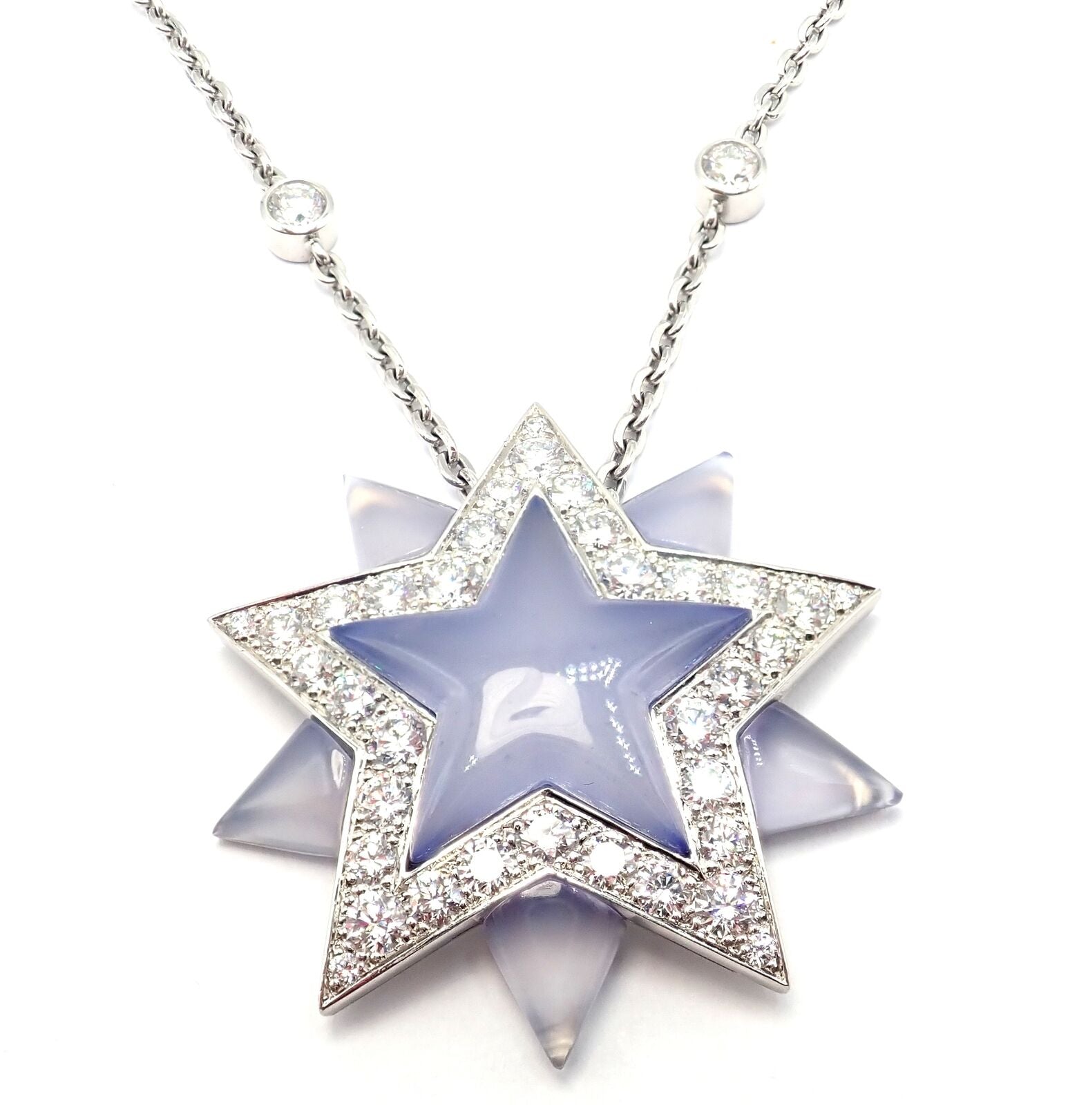 Authentic! Tiffany & Co Platinum Diamond Blue Chalcedony Star Pendant Necklace | Fortrove