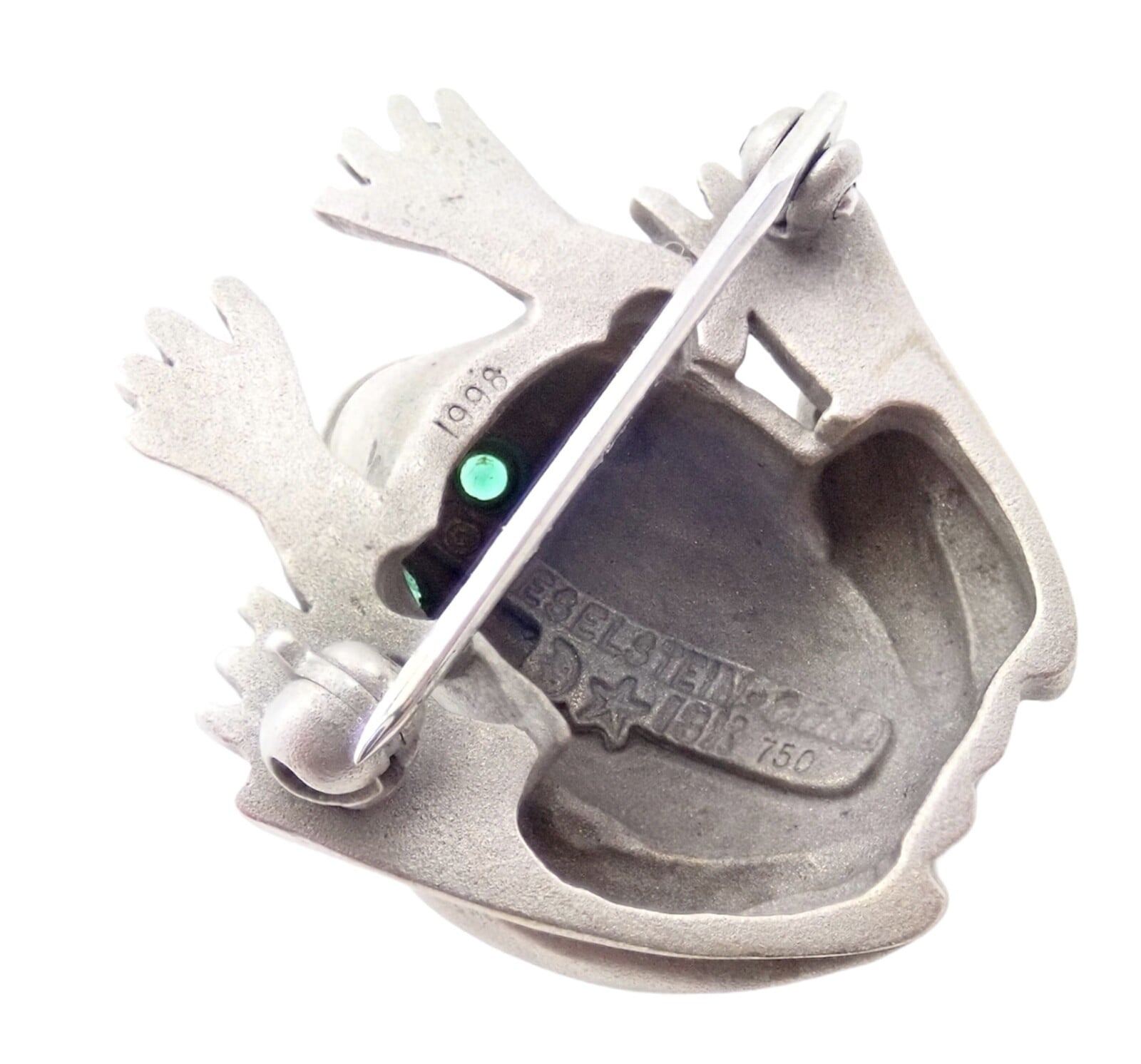 Rare! Authentic Kieselstein Cord 18k White Gold Frog Emerald Brooch 1998 | Fortrove