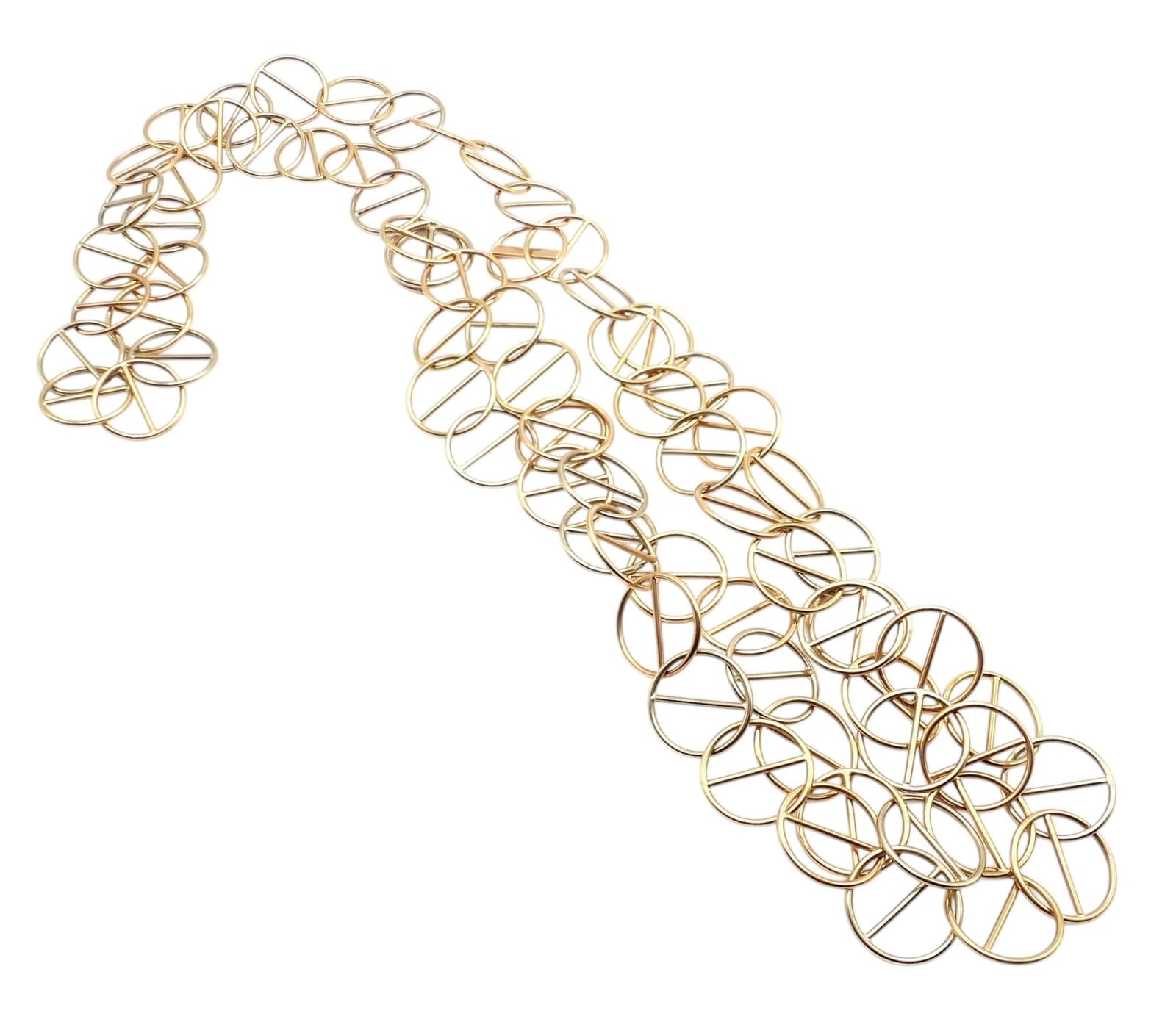 Hermes Caleche 18k Yellow Gold Extra Long or Layered Circle Necklace + Box | Fortrove