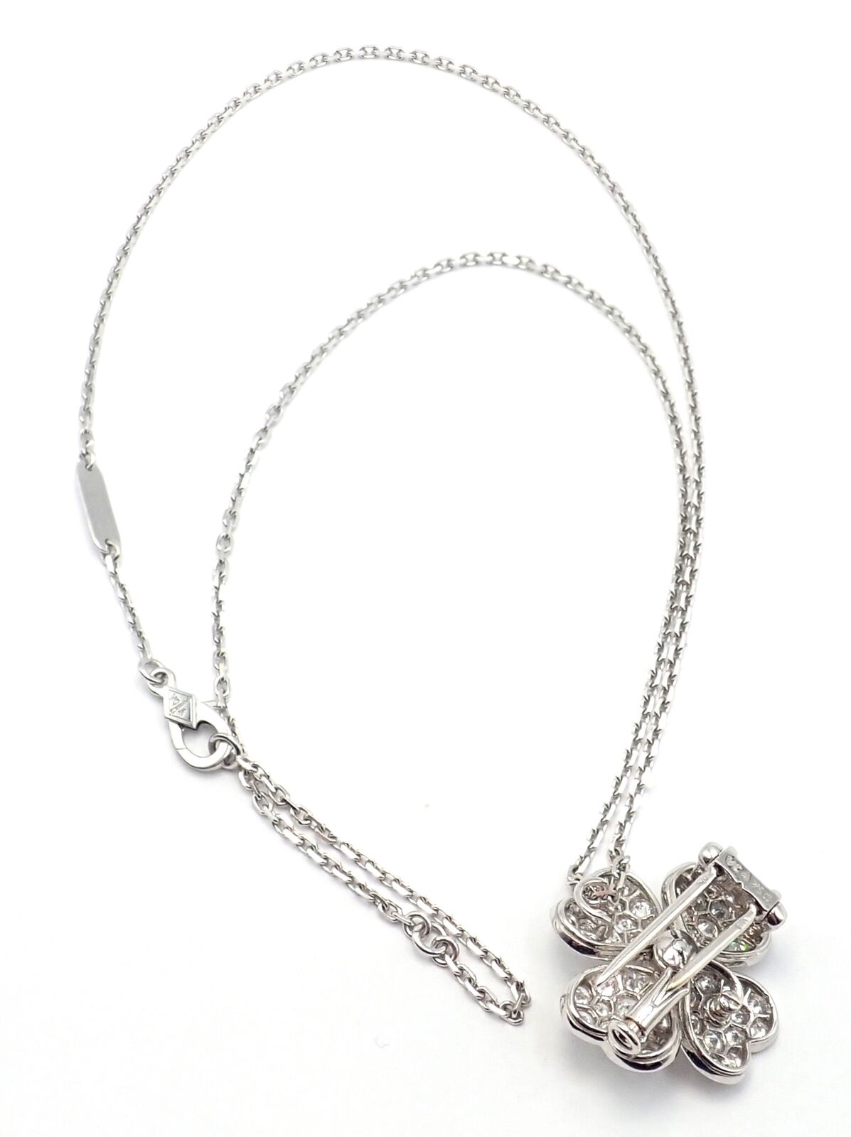 Van Cleef & Arpels Cosmos 18k White Gold Diamond Medium Brooch Pendant Necklace | Fortrove