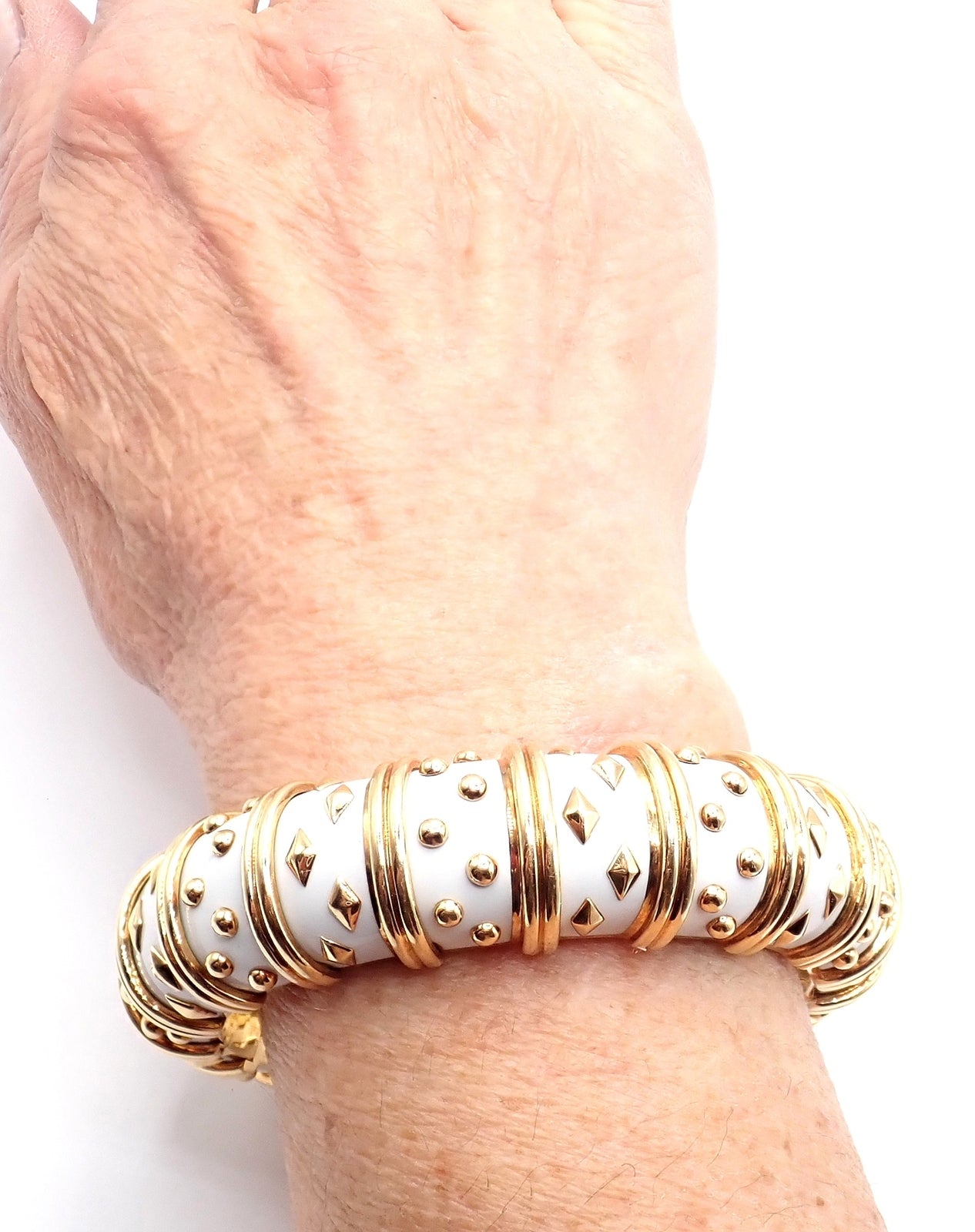 Jean Schlumberger for Tiffany & Co. Jewelry & Watches:Fine Jewelry:Bracelets & Charms Tiffany & Co Schlumberger Dot Losange 18k Yellow Gold Enamel Bangle Bracelet