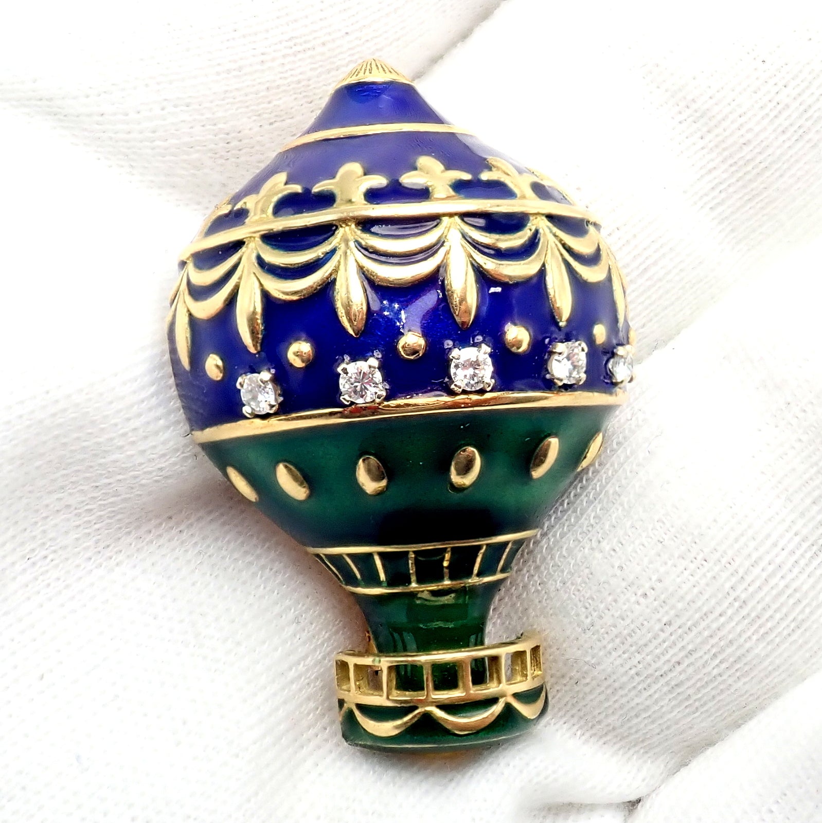Authentic! Christian Dior 18k Yellow Gold Diamond Enamel Jules Verne Pin Brooch | Fortrove