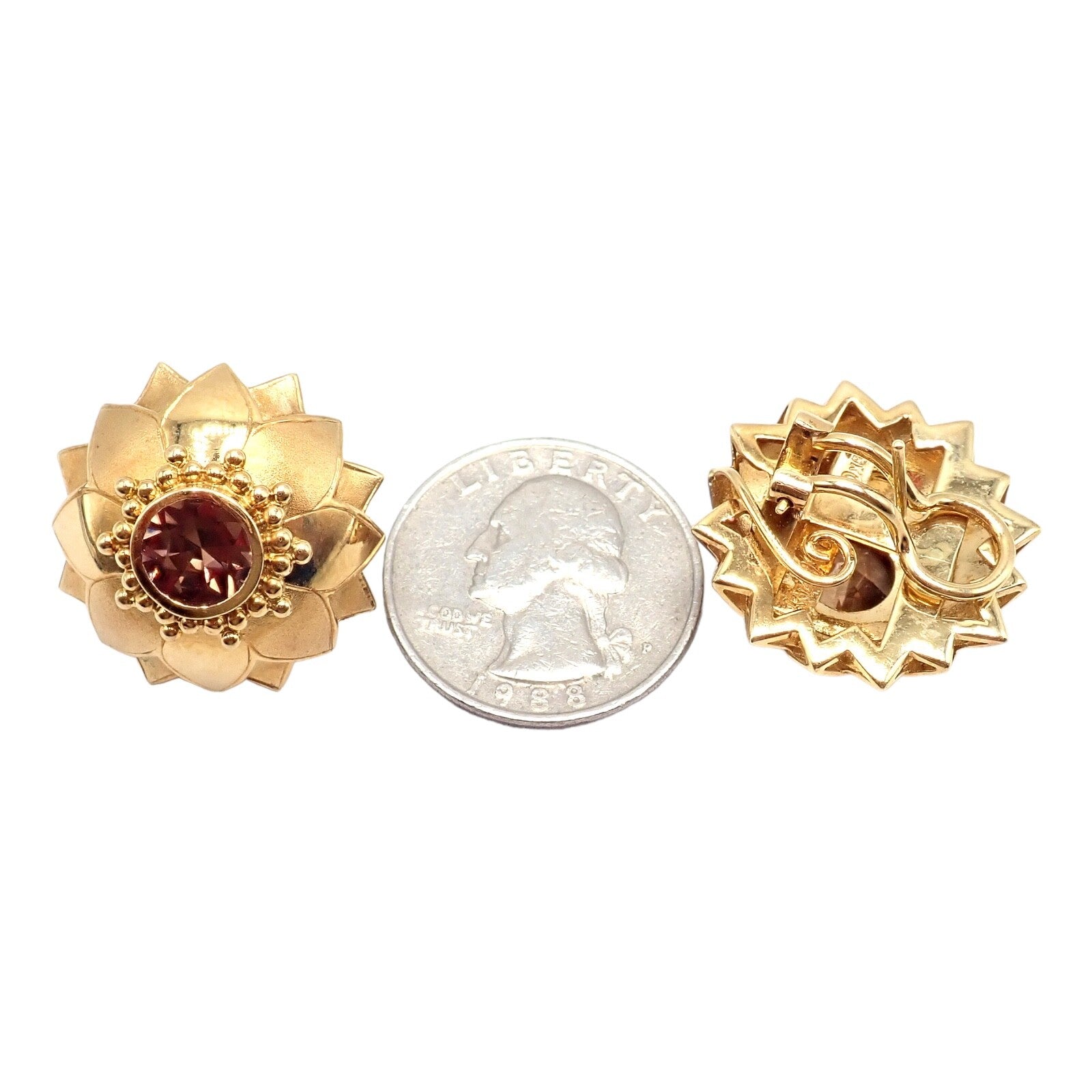 Rare! Vintage Paula Crevoshay 18k Gold Brown Zircon Round Flower Earrings OOAK | Fortrove
