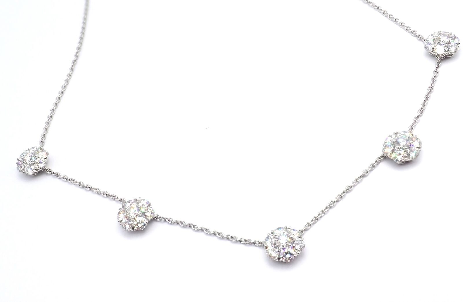 Van Cleef & Arpels Platinum Diamond Five Flower Fleurette Necklace Paper | Fortrove