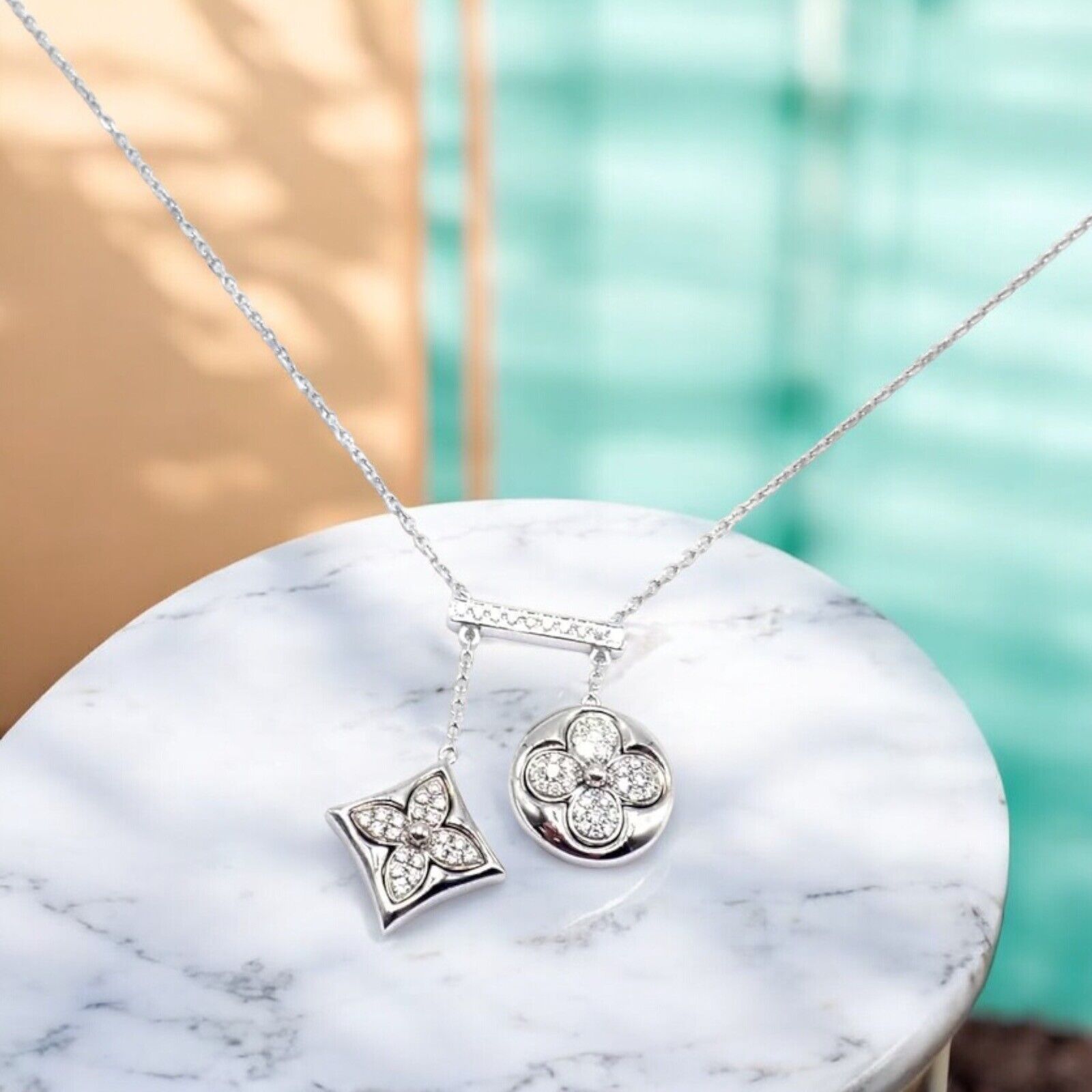 Louis Vuitton Jewelry & Watches:Fine Jewelry:Necklaces & Pendants Authentic! Louis Vuitton Blossom 18k White Gold Diamond Link Pendant Necklace