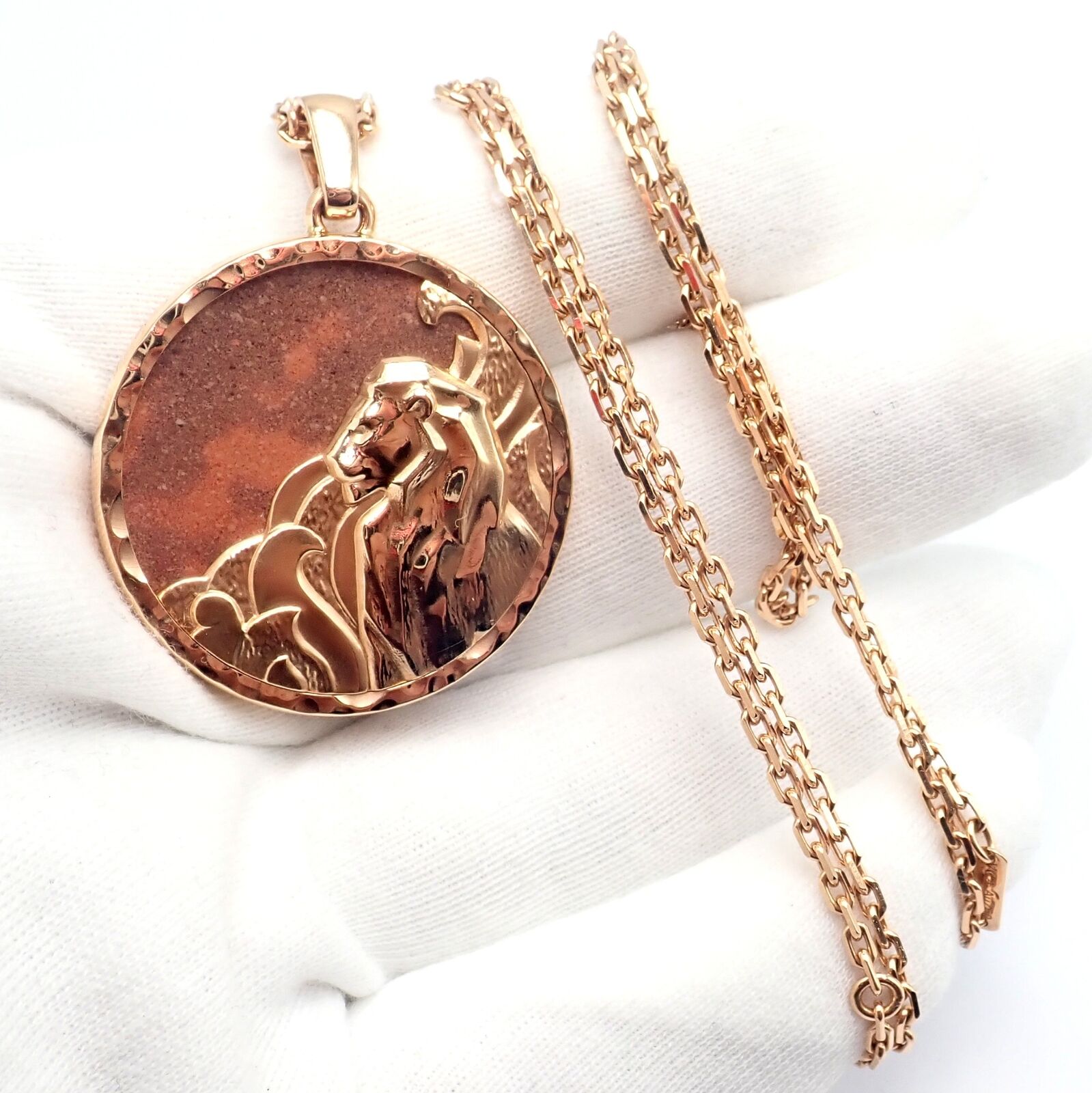 Van Cleef & Arpels Jewelry & Watches:Fine Jewelry:Necklaces & Pendants Van Cleef & Arpels Zodiaque 18k Rose Gold Leo Pendant Red Jasper Necklace + Cert