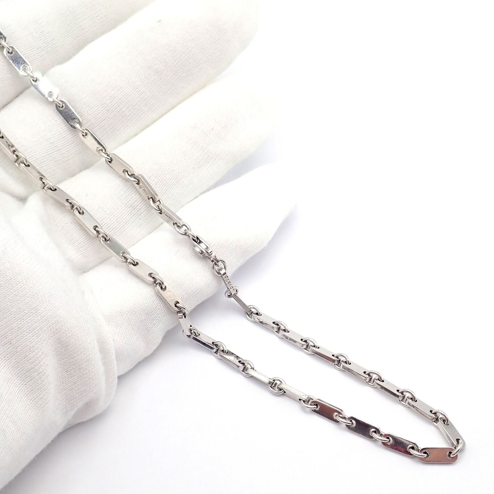 Authentic! Cartier 18k White Gold Flat Link Necklace 17.75