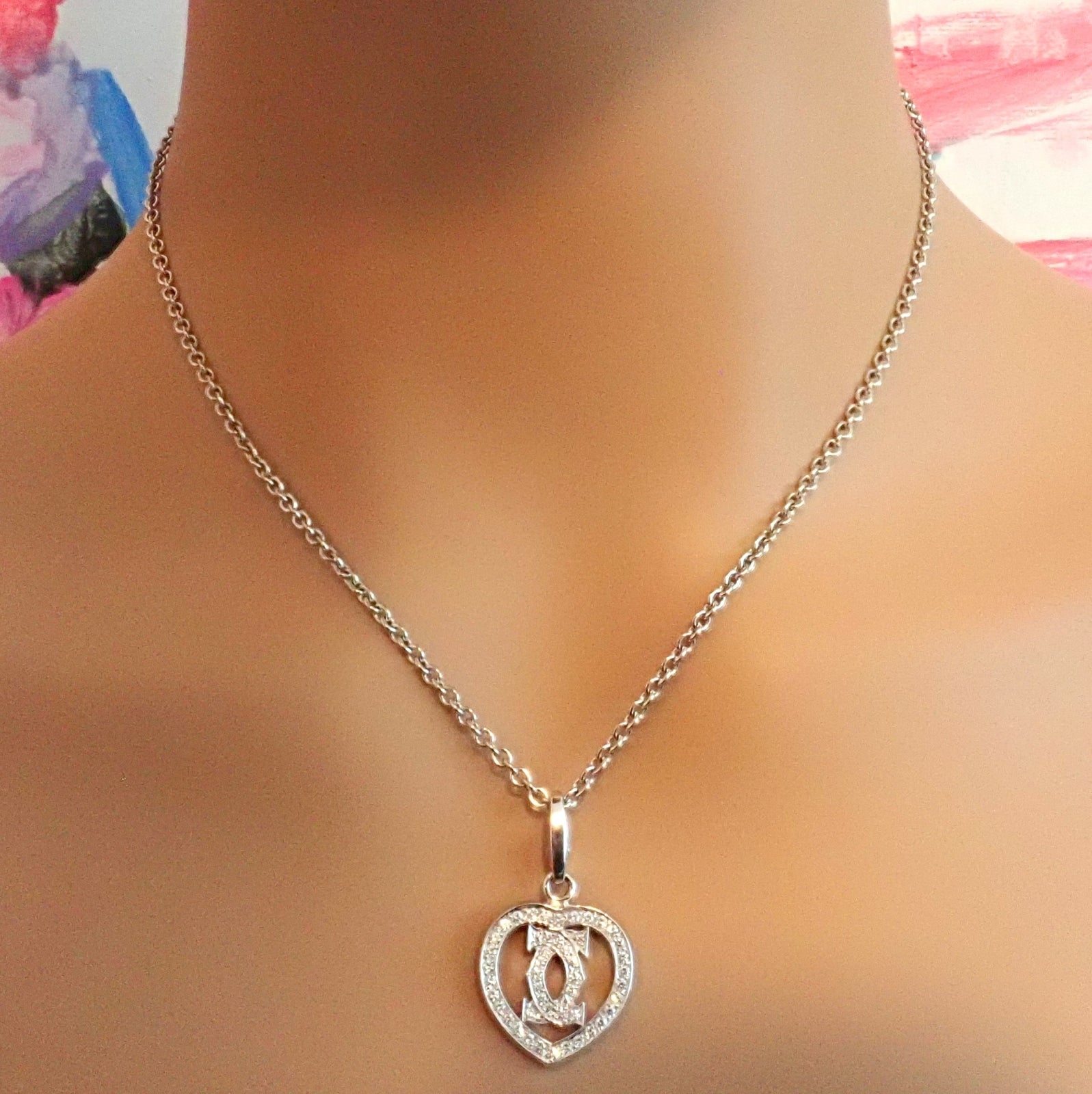 Cartier Jewelry & Watches:Fine Jewelry:Necklaces & Pendants Authentic! Cartier Double C Heart 18k White Gold Diamond Pendant Necklace