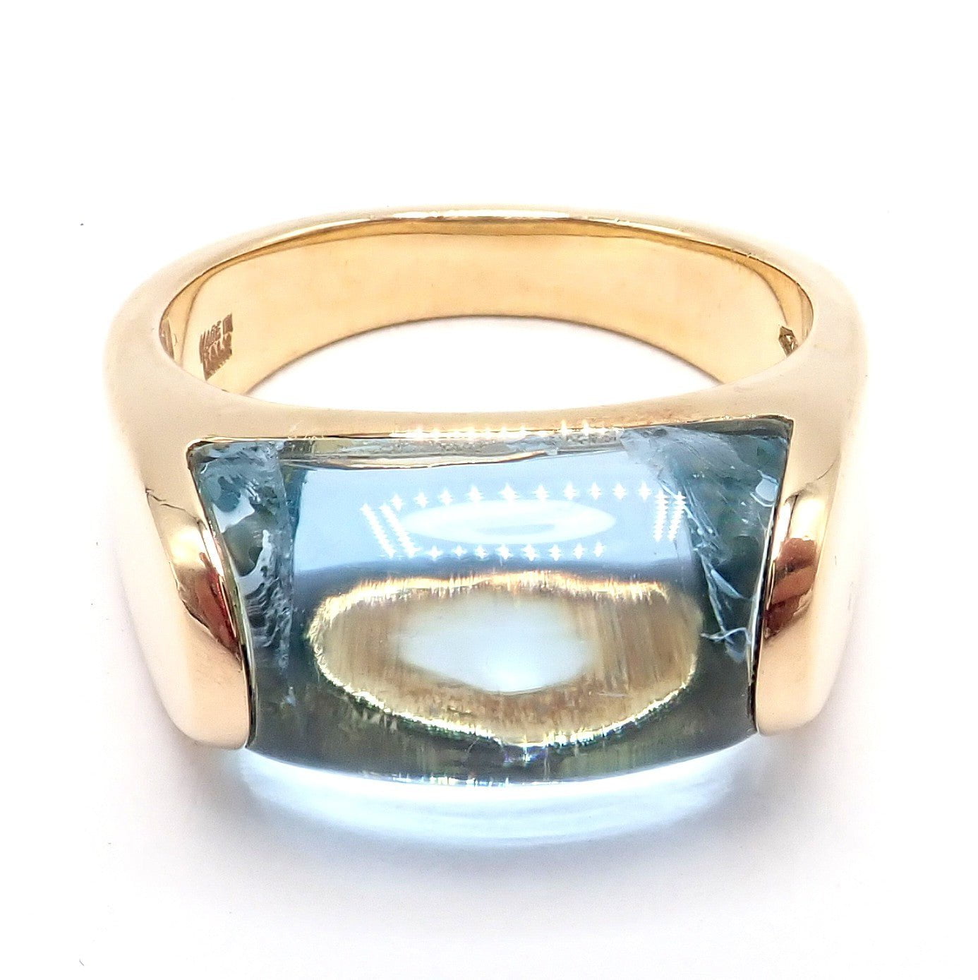 Authentic Bulgari Bvlgari Tronchetto 18k Yellow Gold Blue Topaz Ring sz 5.5 | Fortrove
