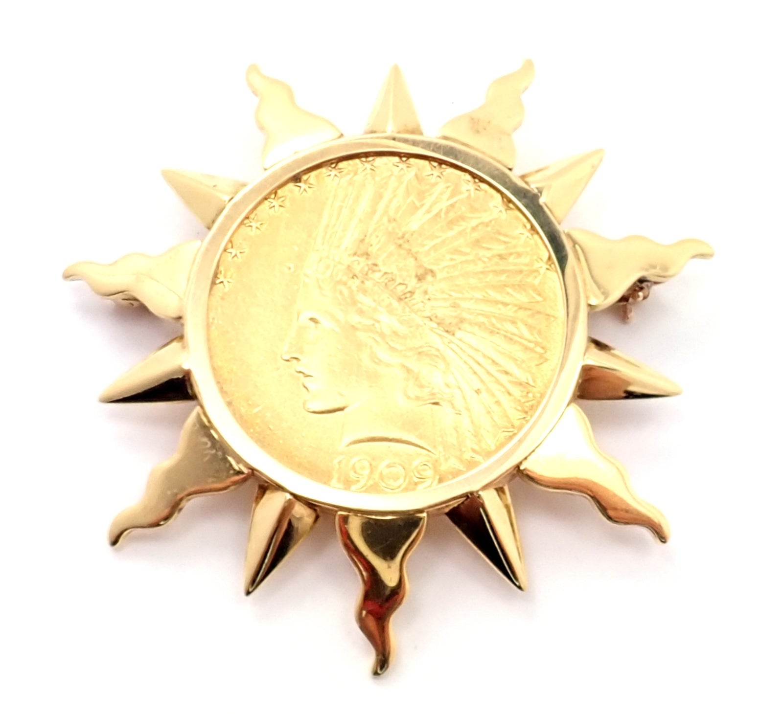 Authentic! Verdura 18k Yellow Gold 22k Yellow Gold $10 US Coin Pin Brooch | Fortrove