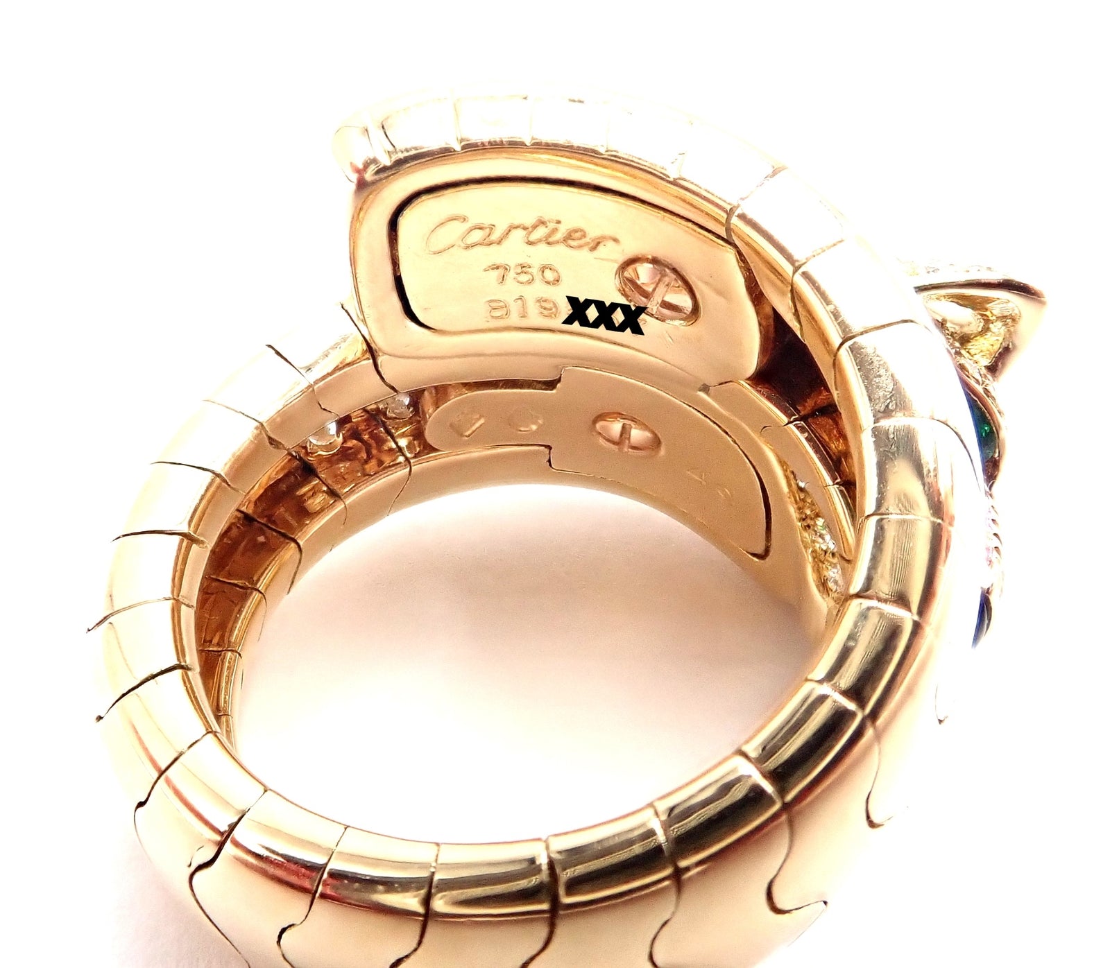 Authentic! Cartier Panther 18k Yellow Gold Diamond Emerald Onyx Band Ring | Fortrove