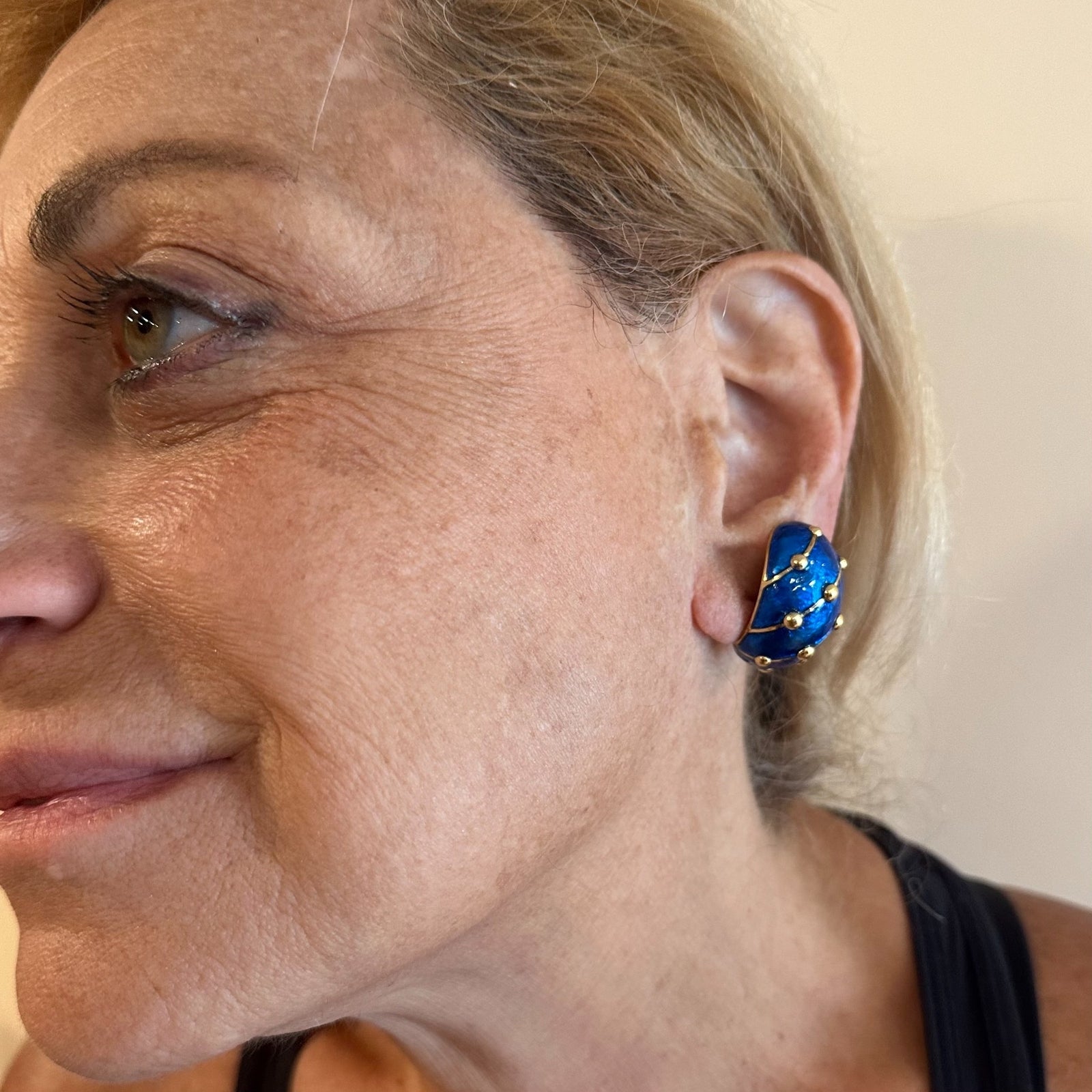 Tiffany & Co. Jewelry & Watches:Fine Jewelry:Earrings Rare Tiffany & Co Schlumberger 18k Yellow Gold Large Blue Enamel Banana Earrings