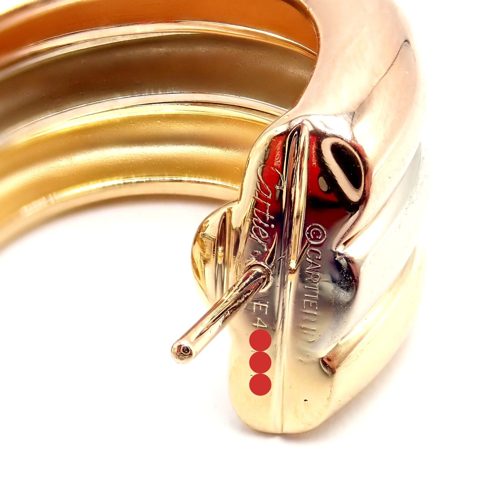 Authentic! Cartier 18k Tri-Color Gold Large Size Trinity Huggie Hoop Earrings | Fortrove