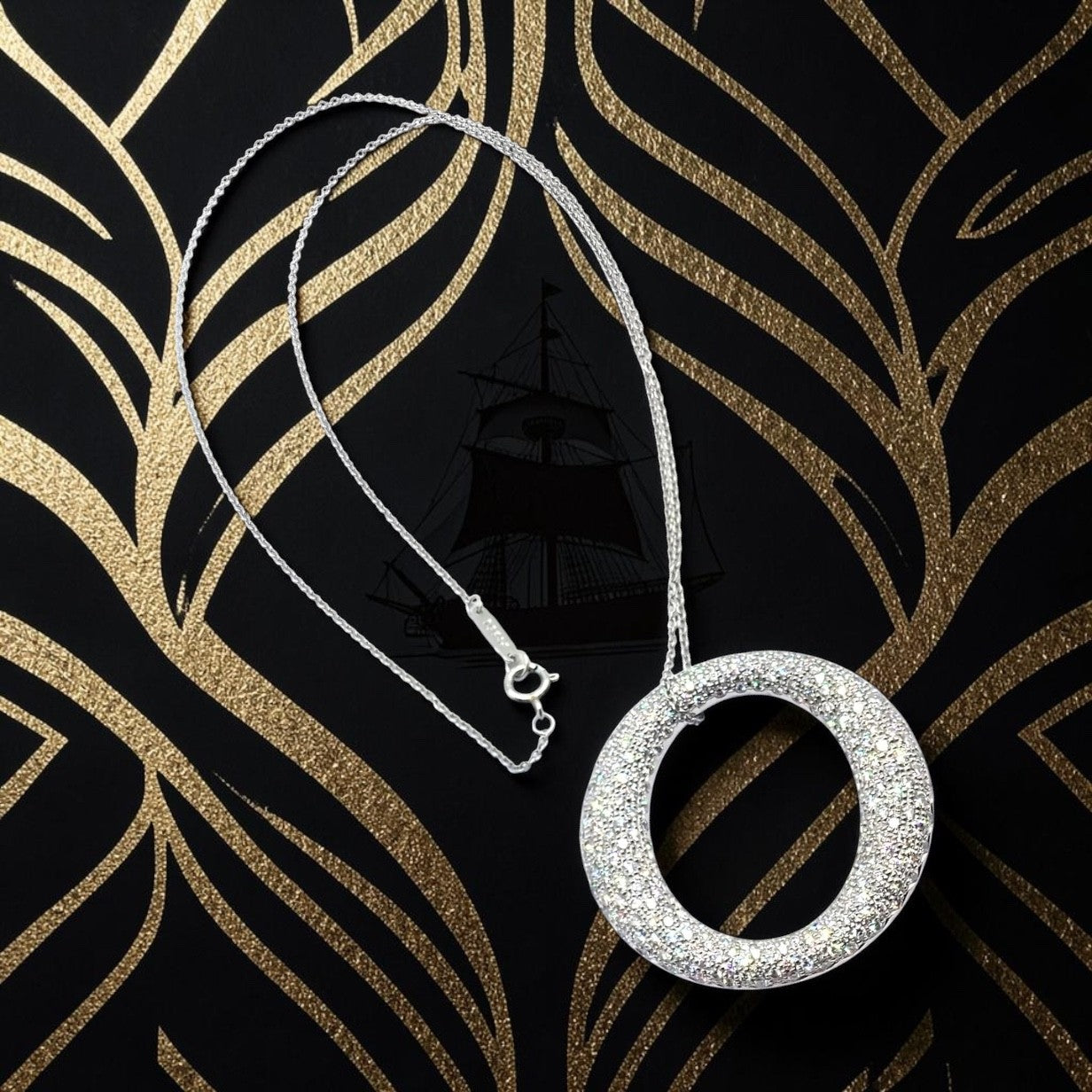 Tiffany & Co Peretti Platinum Diamond Large 35mm Sevillana Pendant Necklace | Fortrove