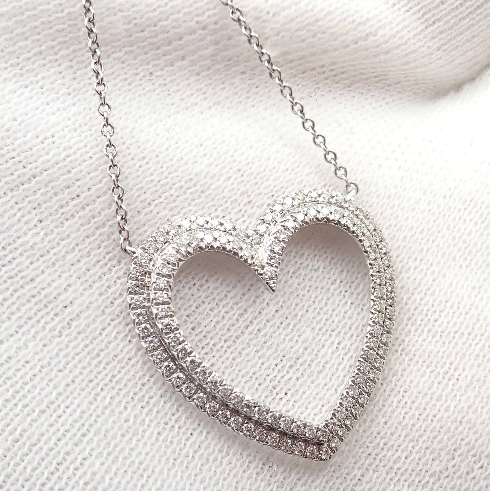 Tiffany & Co Platinum Diamond Heart Double Metro Medium Pendant Necklace | Fortrove