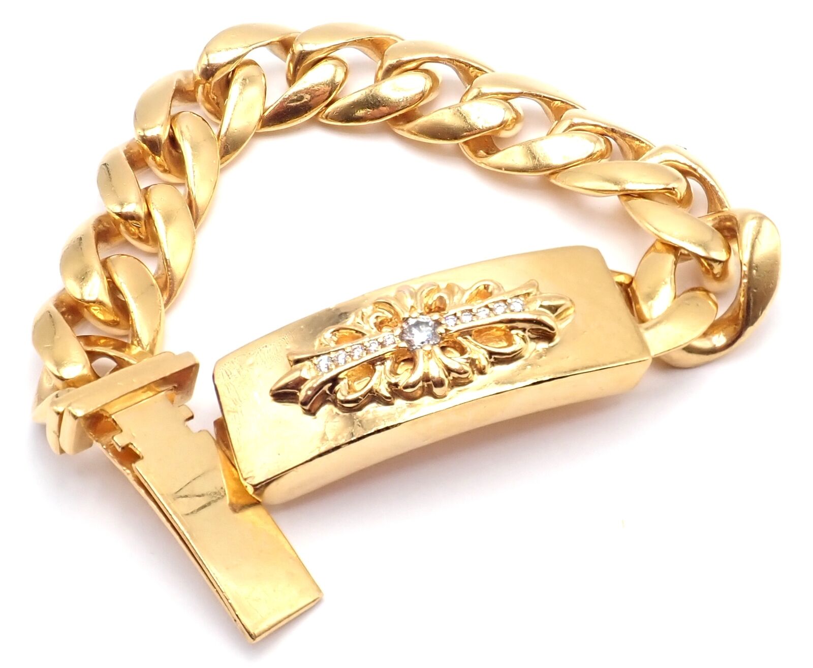 Vintage! Authentic Chrome Hearts 22k Yellow Gold Diamond Heavy Link ID Bracelet | Fortrove