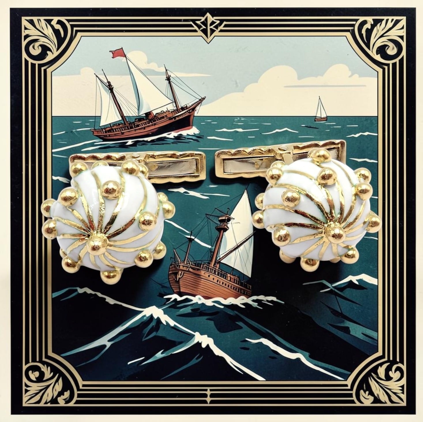 Vintage! David Webb 18k Yellow Gold White Enamel Ball Spike Cufflinks | Fortrove