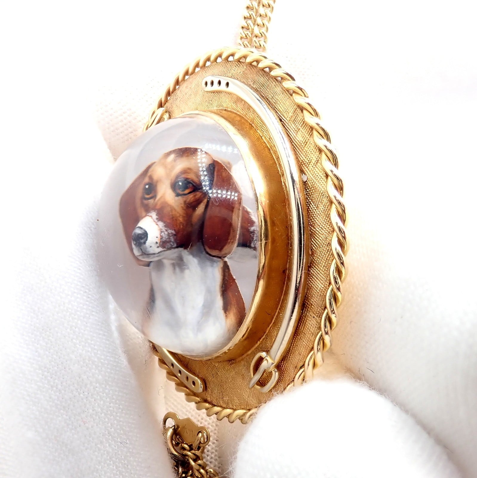 Vintage! Tiffany 14k Yellow Gold Essex Reverse Intaglio Dog Necklace Brooch | Fortrove