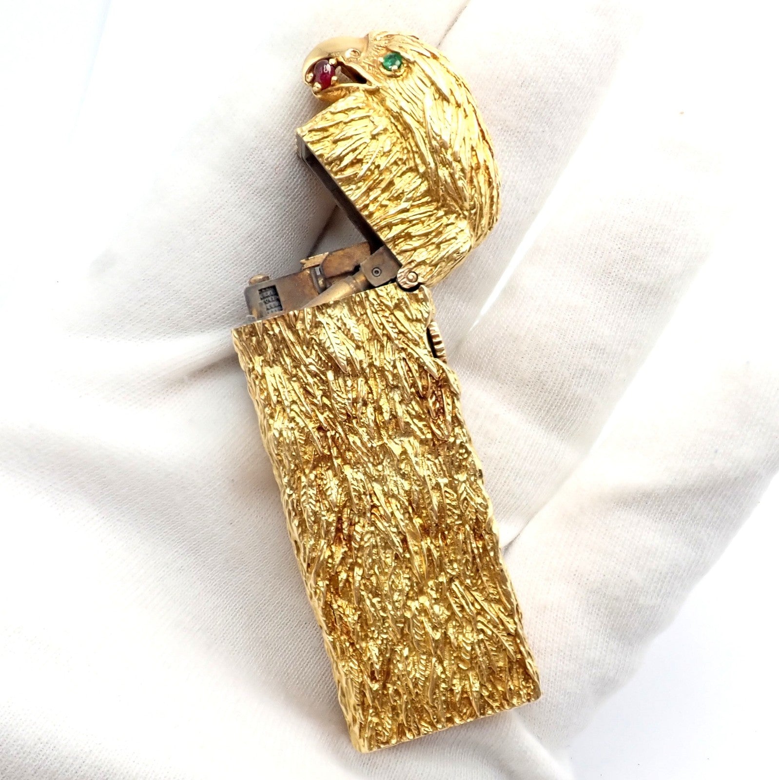 Vintage Dunhill 18k Yellow Gold Ruby Emerald Eagle Rollagas Lighter 1950's | Fortrove