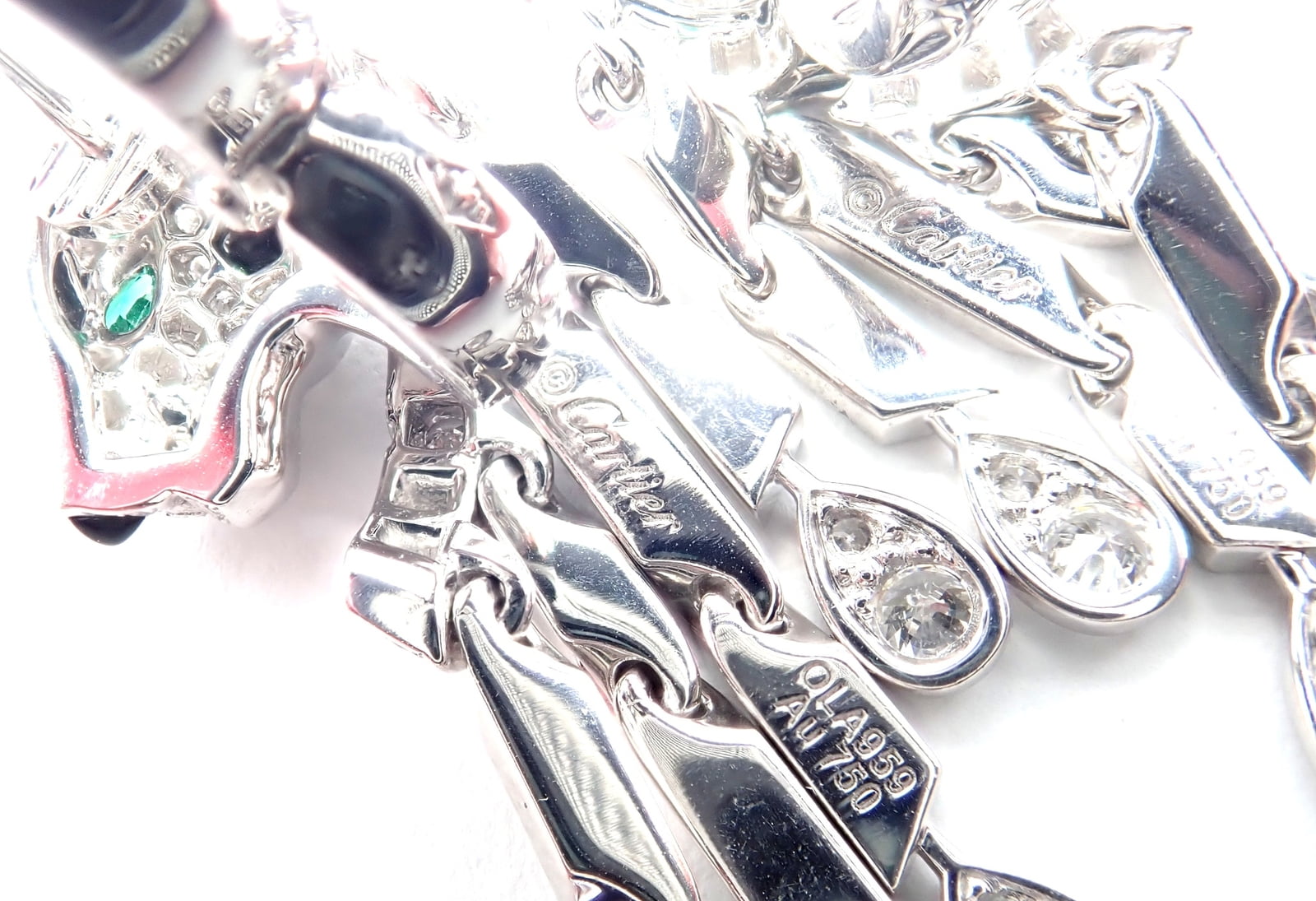 Authentic! Cartier Panthere Panther 18k White Gold Diamond Black Onyx Earrings | Fortrove