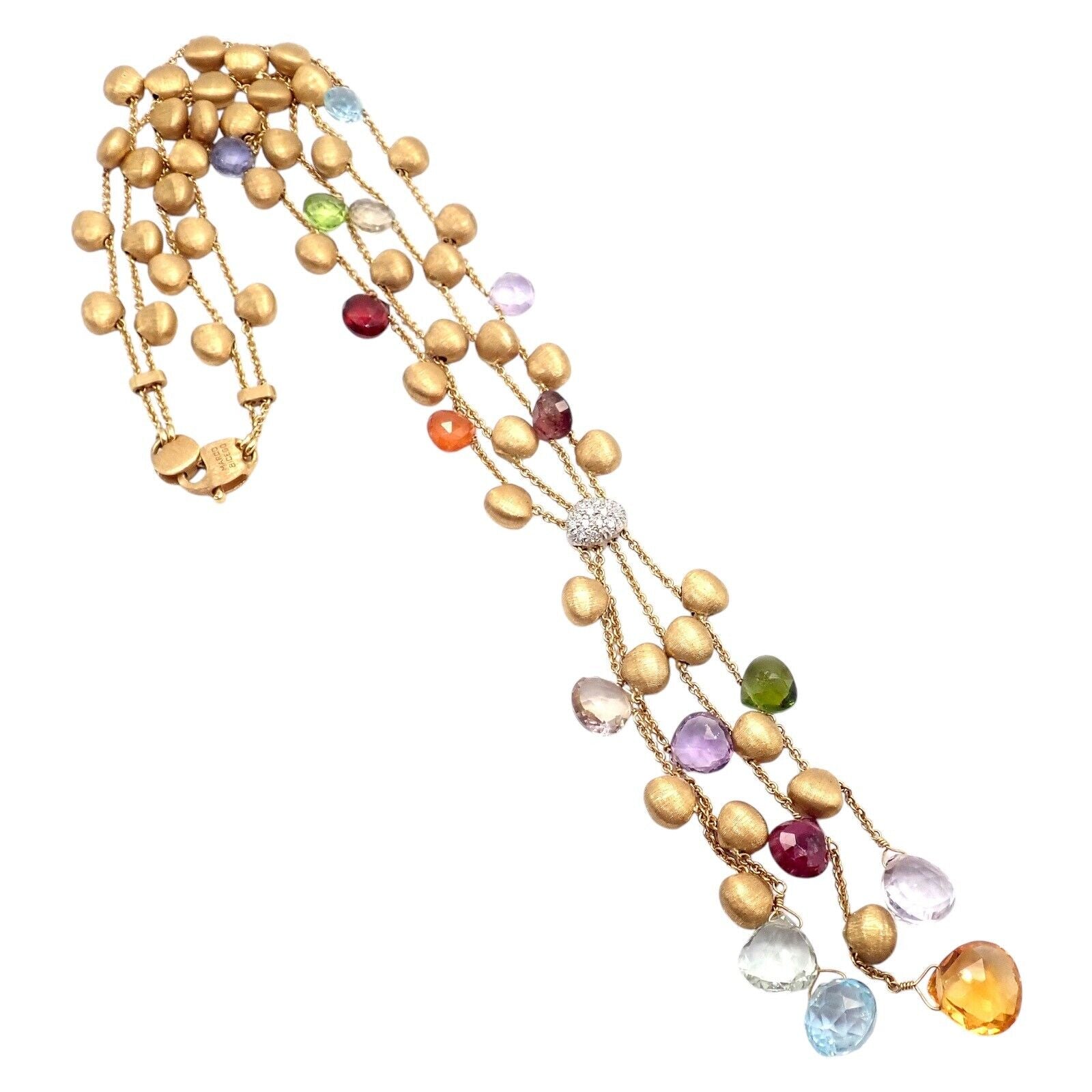 Authentic! Marco Bicego 18k Yellow Gold Paradise Gemstone Diamond Necklace | Fortrove