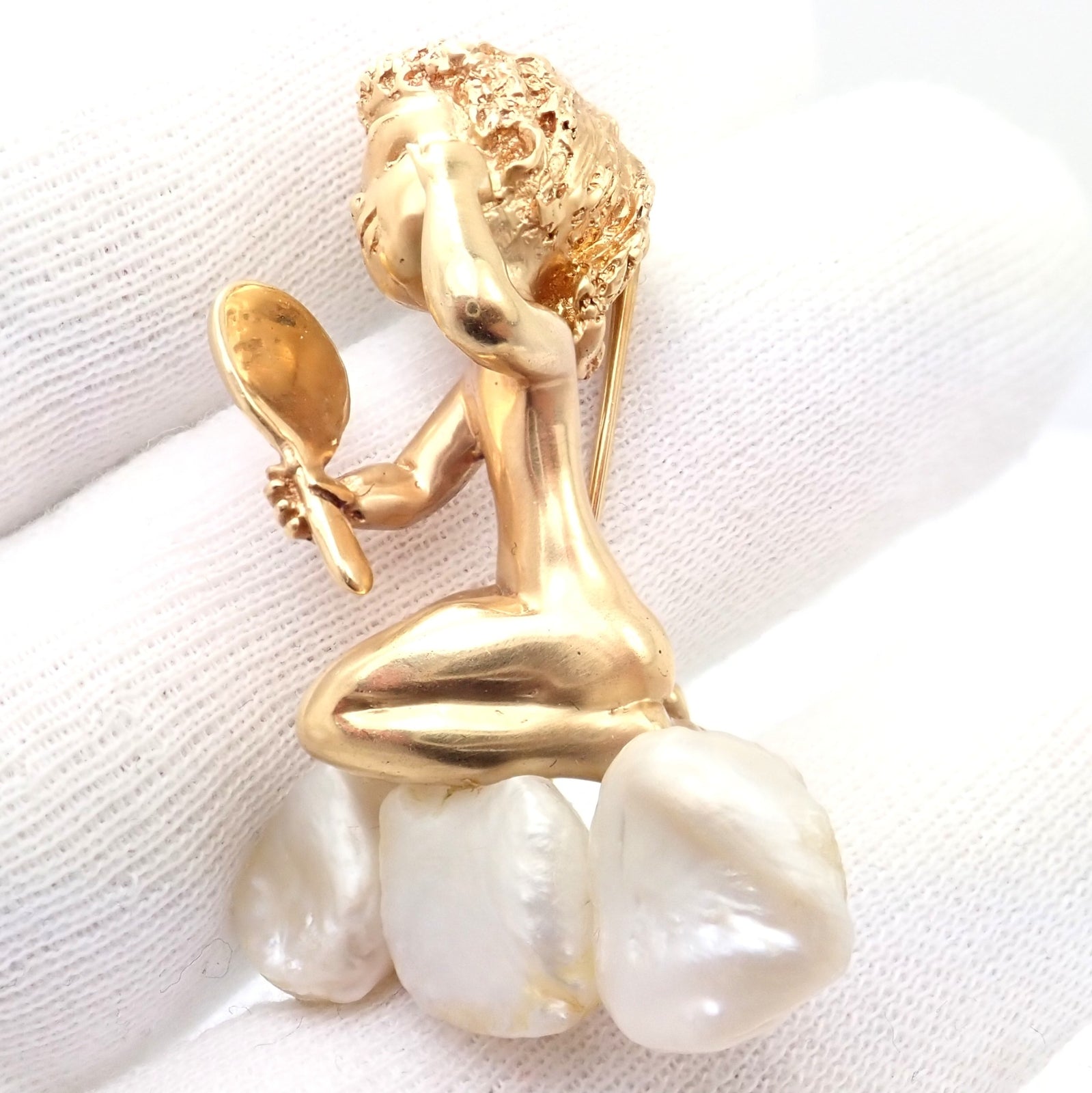 Rare Large Ruser 14k Yellow Gold Sapphire Pearl Mondays Child Pin Brooch | Fortrove