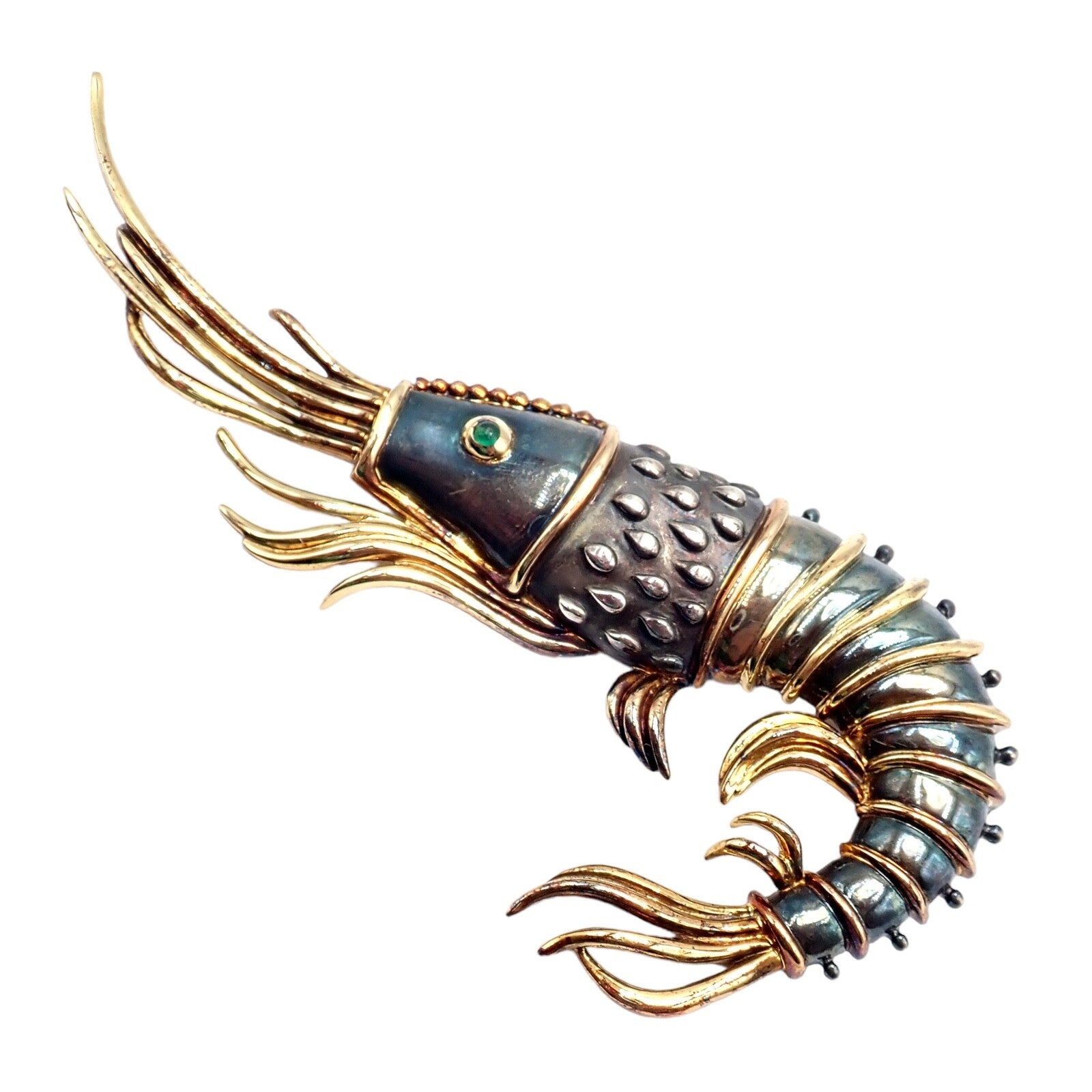 Vintage! Tiffany & Co Silver + 18k Yellow Gold Jumbo Prawn Shrimp Pin Brooch | Fortrove