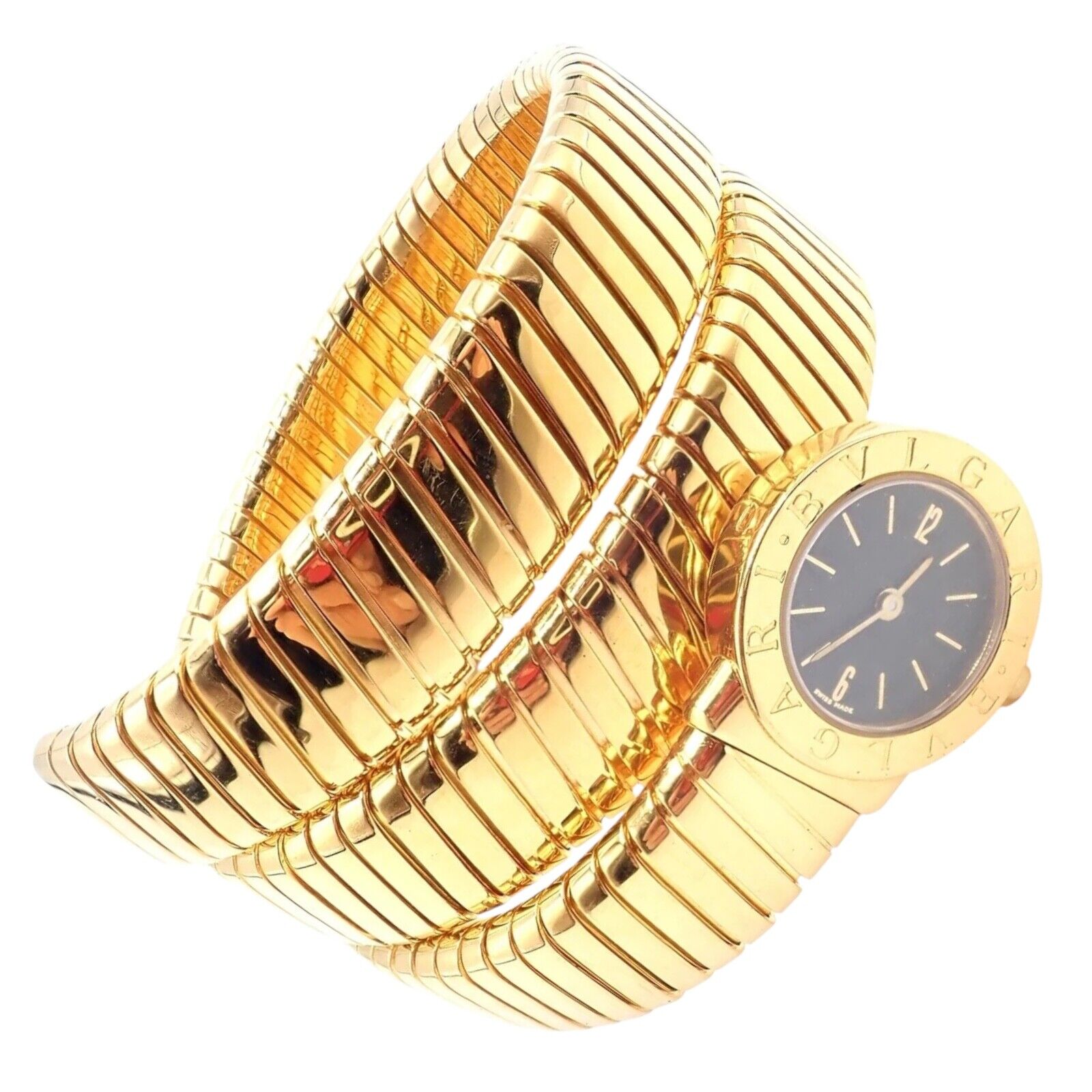 Authentic! Bulgari 18k Yellow Gold Tubogas Serpent Snake Bracelet Watch | Fortrove