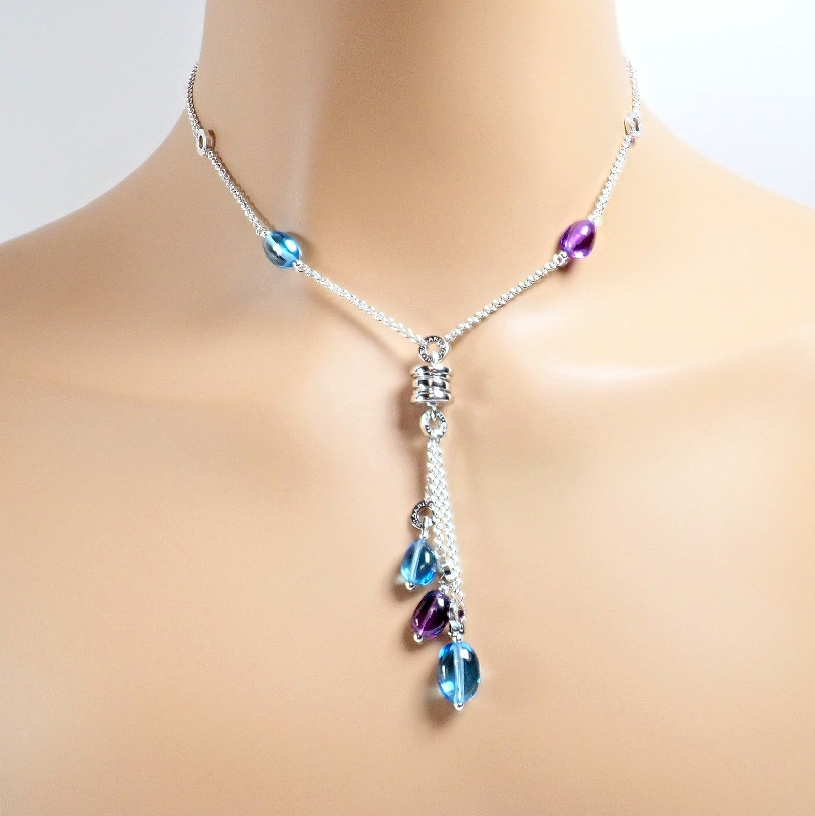 Bvlgari Bulgari 18k White Gold Amethyst Blue Topaz Lavalier B
