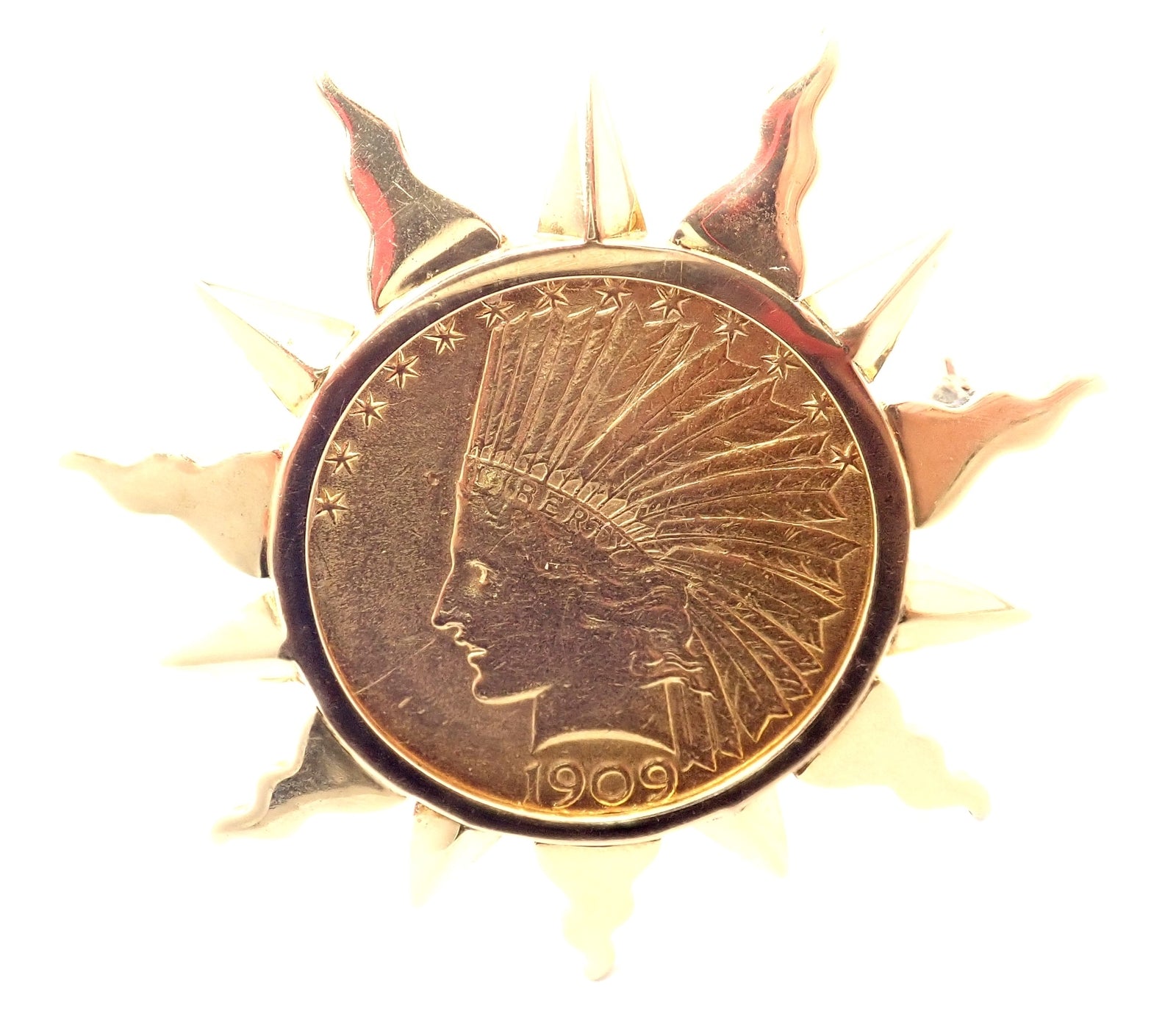 Authentic! Verdura 18k Yellow Gold 22k Yellow Gold $10 US Coin Pin Brooch | Fortrove