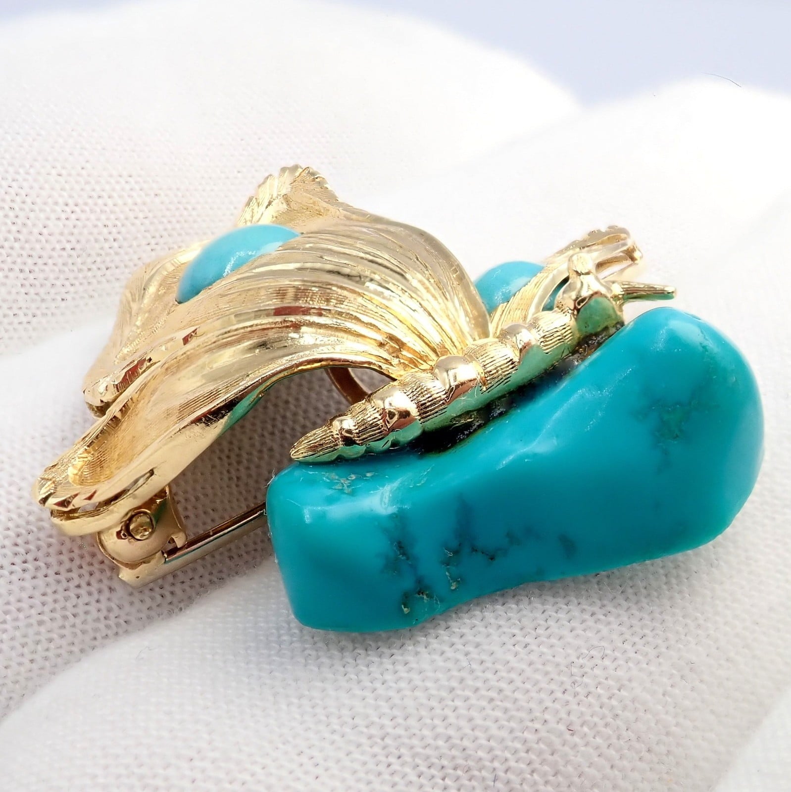 Tiffany & Co. Jewelry & Watches:Fine Jewelry:Brooches & Pins Vintage Tiffany & Co. 18k Yellow Gold Turquoise Butterfly On A Rock Pin Brooch