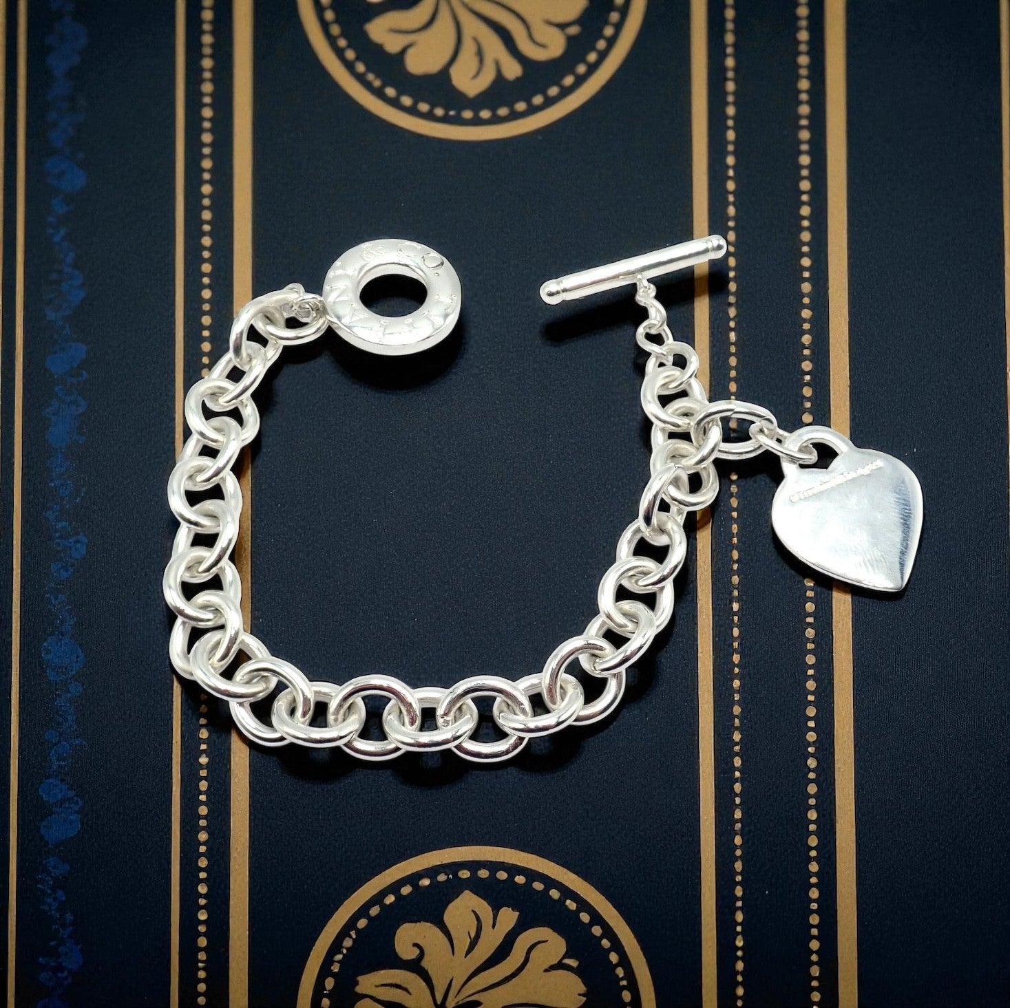 Tiffany & Co Silver Heart Tag Charm + Toggle Bracelet + Oval Jump Ring Clasp | Fortrove