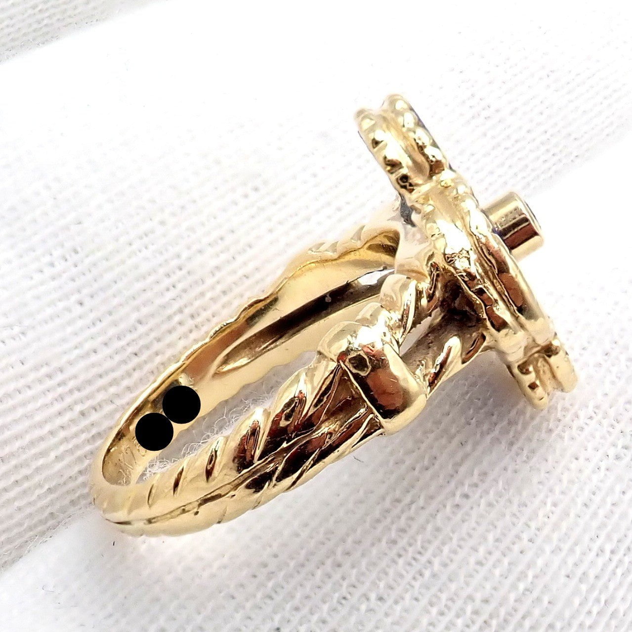 Van Cleef & Arpels Alhambra 18k Yellow Gold Lapis Lazuli Diamond Ring Sz 4 | Fortrove