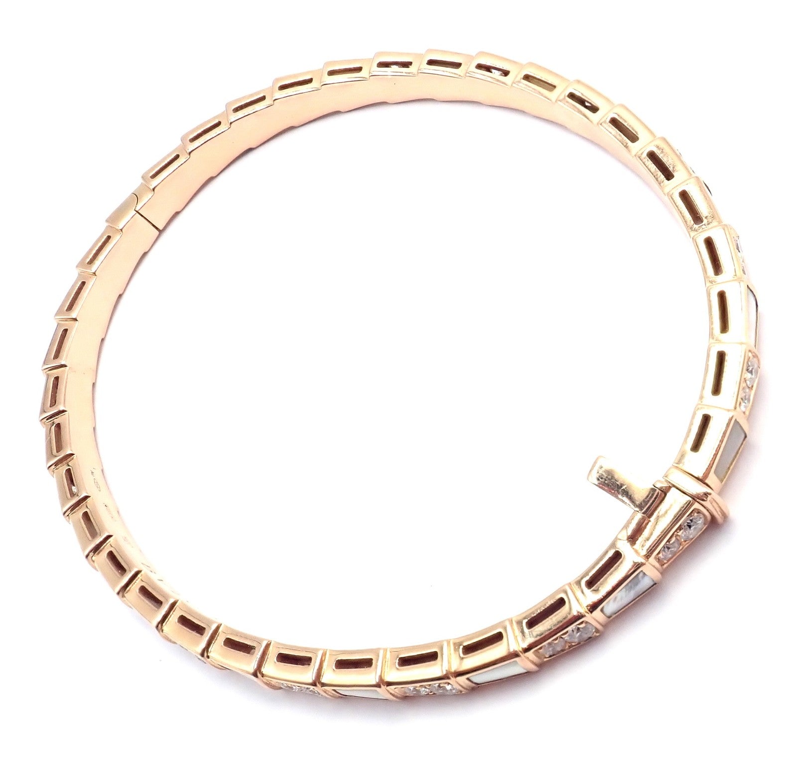 Authentic! Bulgari Bvlgari Serpenti Viper 18k Gold Diamond MOP Bangle Bracelet | Fortrove