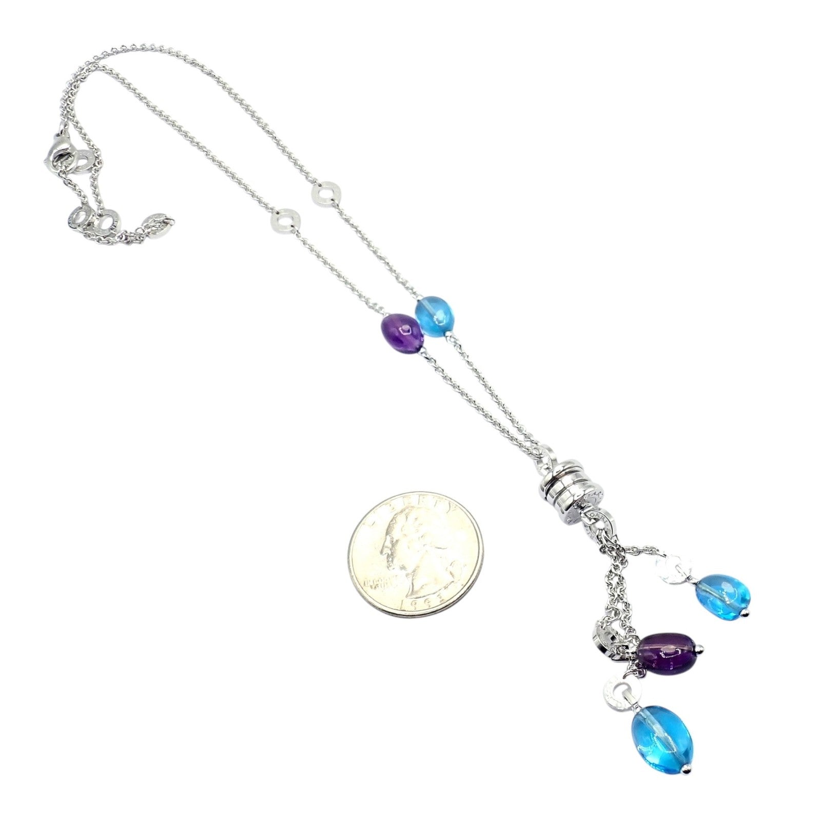 Bvlgari Bulgari 18k White Gold Amethyst Blue Topaz Lavalier B.Zero1 Necklace | Fortrove