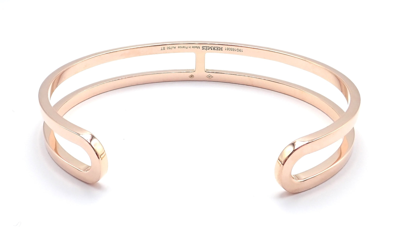 Authentic! Hermes 18k Rose Gold H Open Cuff Bangle Bracelet | Fortrove
