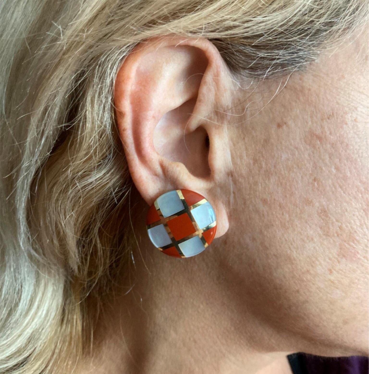 Tiffany & Co. Jewelry & Watches:Fine Jewelry:Earrings Tiffany & Co Cummings 18k Gold Mother of Pearl Carnelian Checkerboard Earrings
