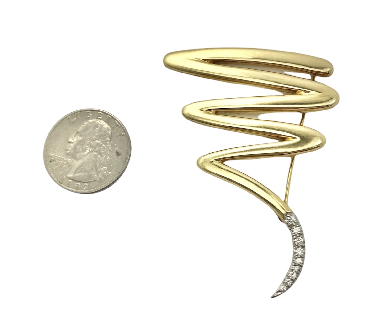 Tiffany & Co 18k Yellow Gold Platinum Picasso Diamond Large Squiggle Pin Brooch | Fortrove
