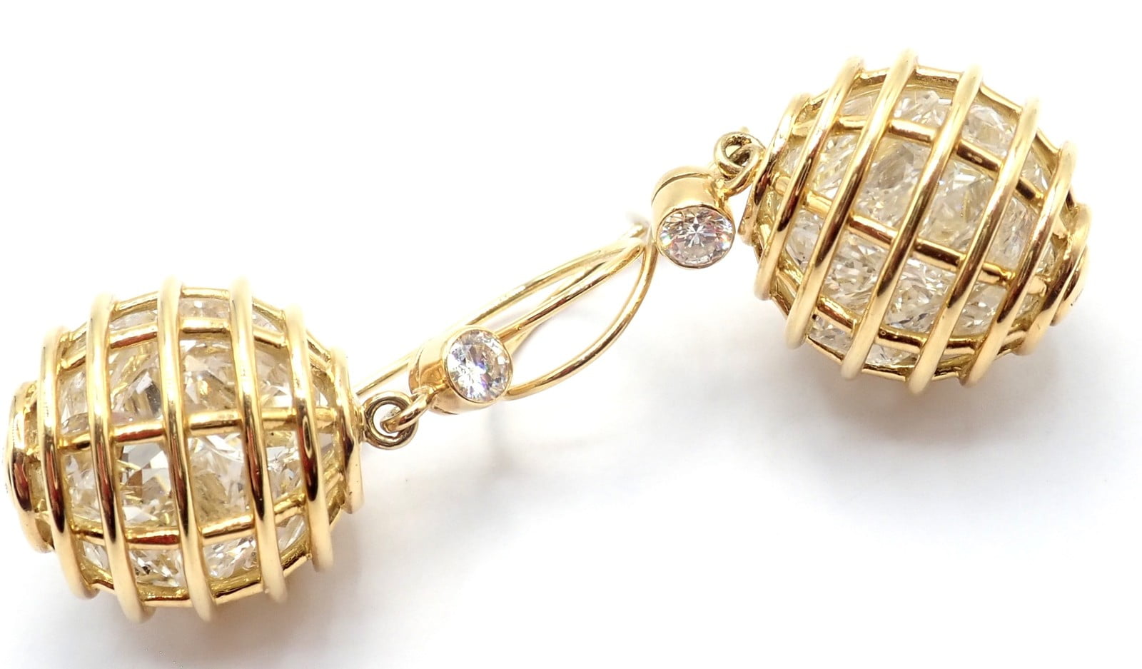 Verdura Jewelry & Watches:Fine Jewelry:Earrings Authentic! Verdura 18k Yellow Gold Diamond Rock Crystal Caged Dropped Earrings