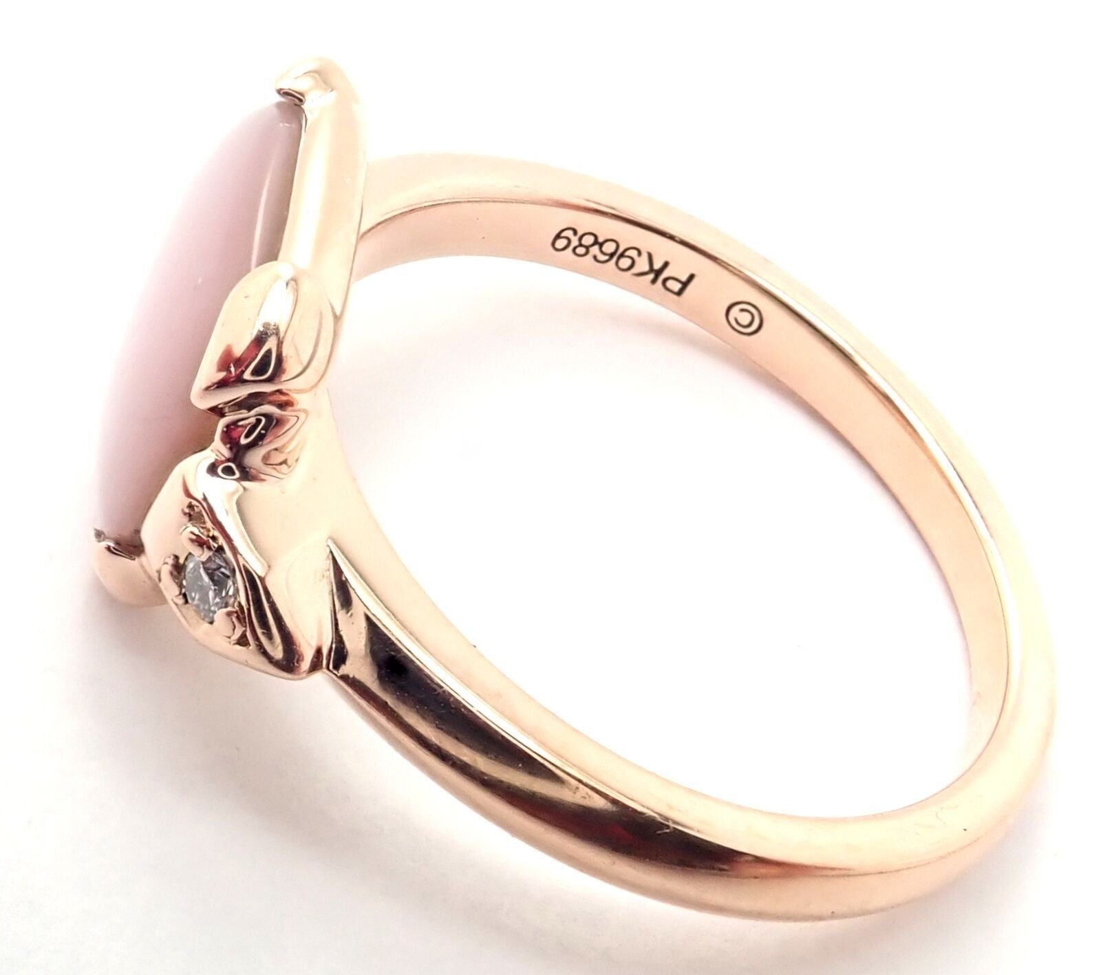 Authentic! Cartier Tortue 18k Rose Gold Diamond Mother Of Pearl Ring | Fortrove