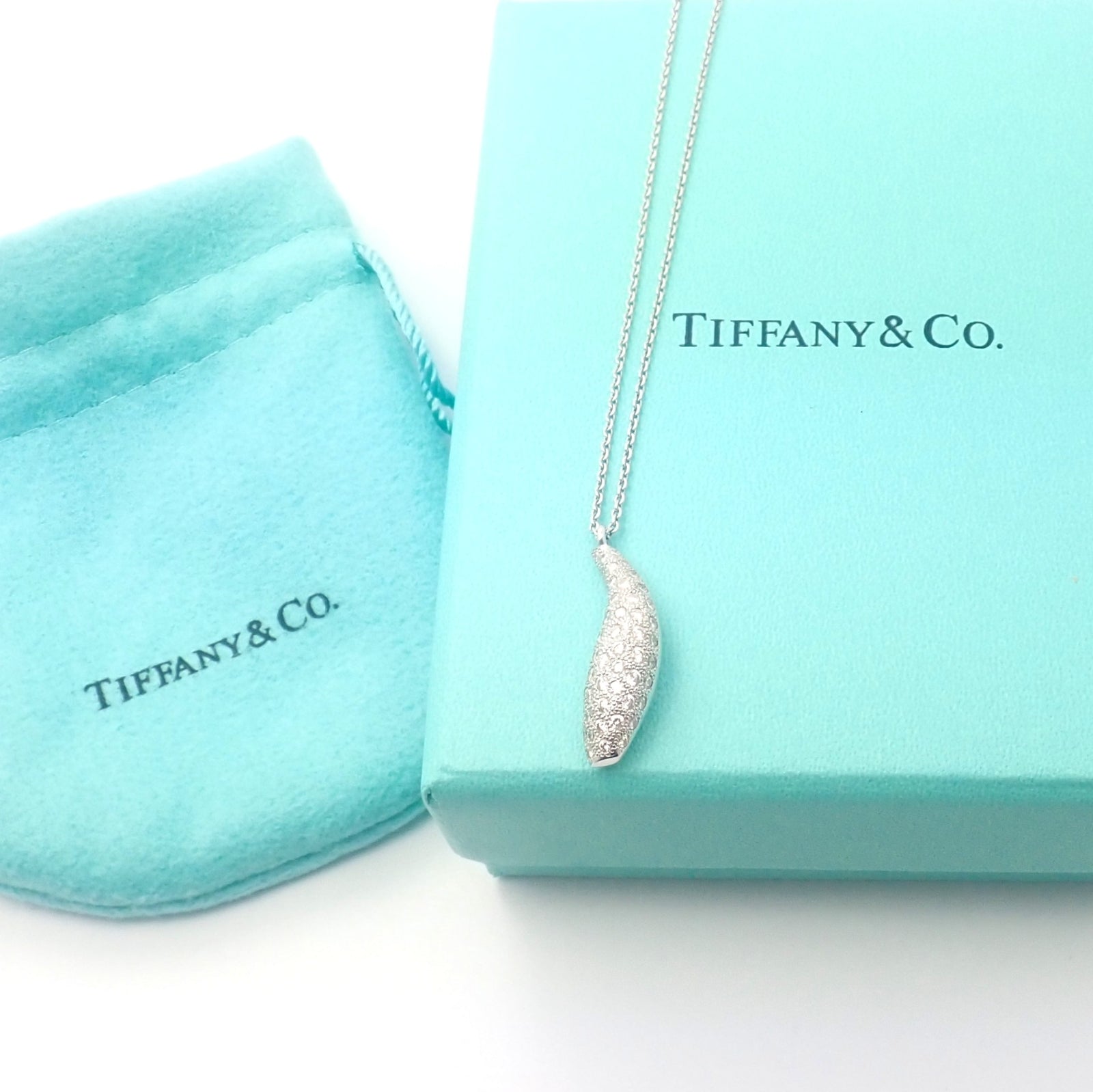 Authentic! Tiffany & Co 18k White Gold Frank Gehry Diamond Fish Necklace | Fortrove
