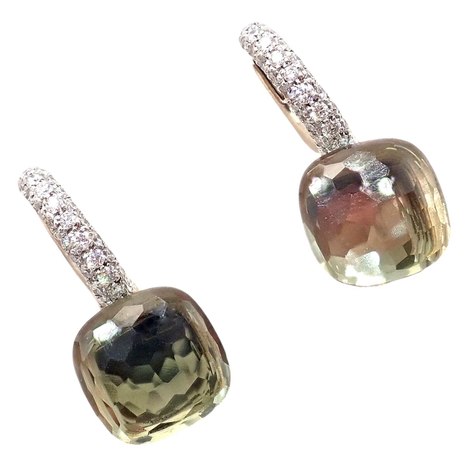 Authentic! Pomellato Nudo 18k Rose + White Gold Diamond Prasiolite Earrings | Fortrove