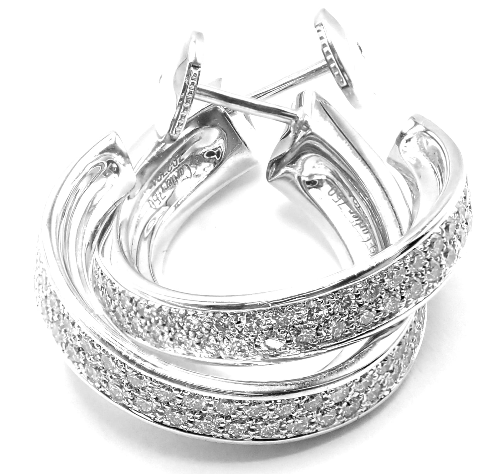 Authentic! Cartier Panthere 18k White Gold Diamond Onyx Hoop Earrings | Fortrove
