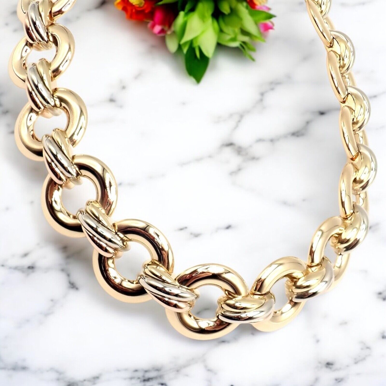 Vintage! Authentic Cartier Trinity 18k Tri-Color Gold Round Link Necklace 1996 | Fortrove