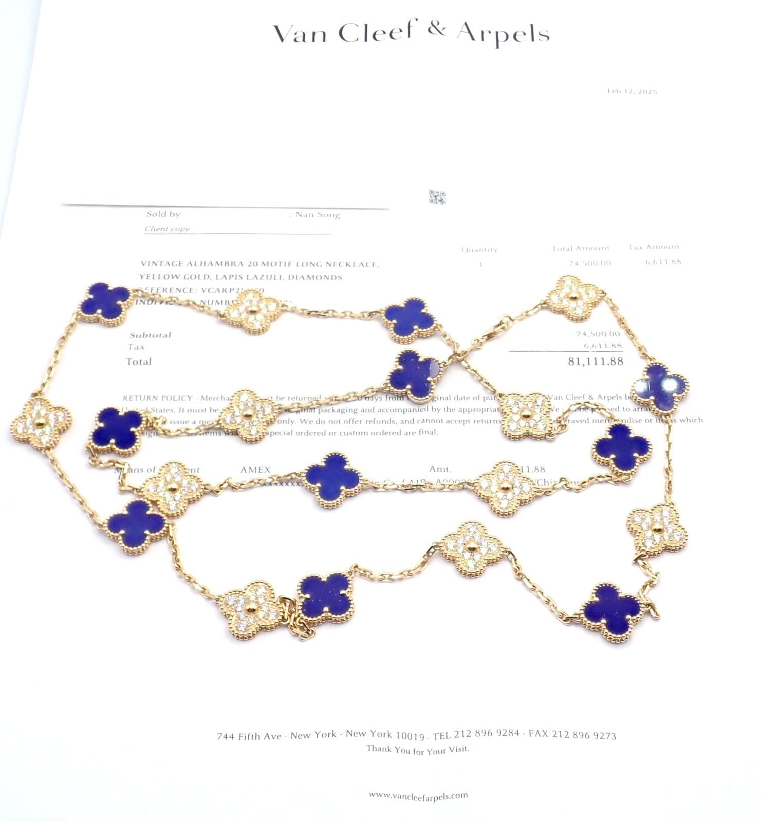 Van Cleef & Arpels Jewelry & Watches:Fine Jewelry:Necklaces & Pendants Van Cleef & Arpels 18k Yellow Gold 20 Motif Alhambra Diamond Lapis Necklace