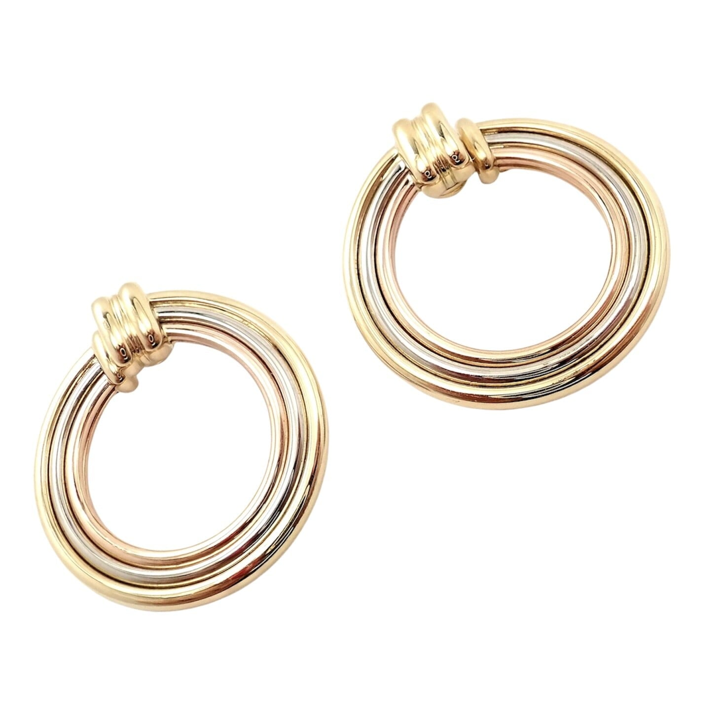 Cartier Jewelry & Watches:Fine Jewelry:Earrings Authentic! Cartier 18k Tri-Color Gold Large Trinity Hoop Earrings