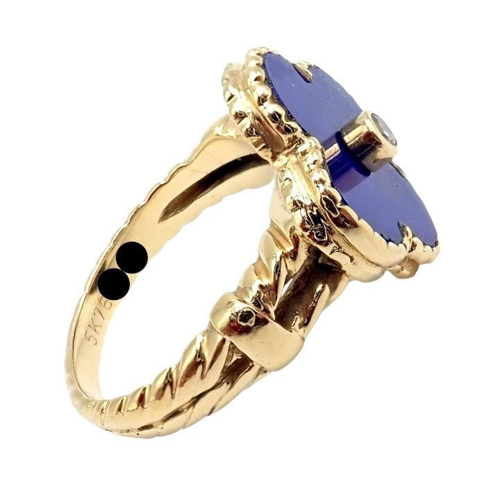 Van Cleef & Arpels Alhambra 18k Yellow Gold Lapis Lazuli Diamond Ring Sz 4 | Fortrove