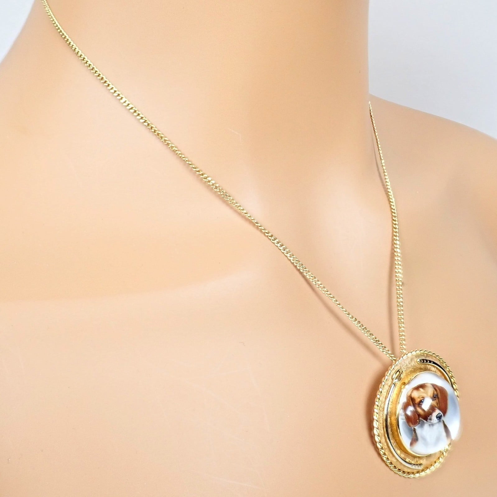 Vintage! Tiffany 14k Yellow Gold Essex Reverse Intaglio Dog Necklace Brooch | Fortrove